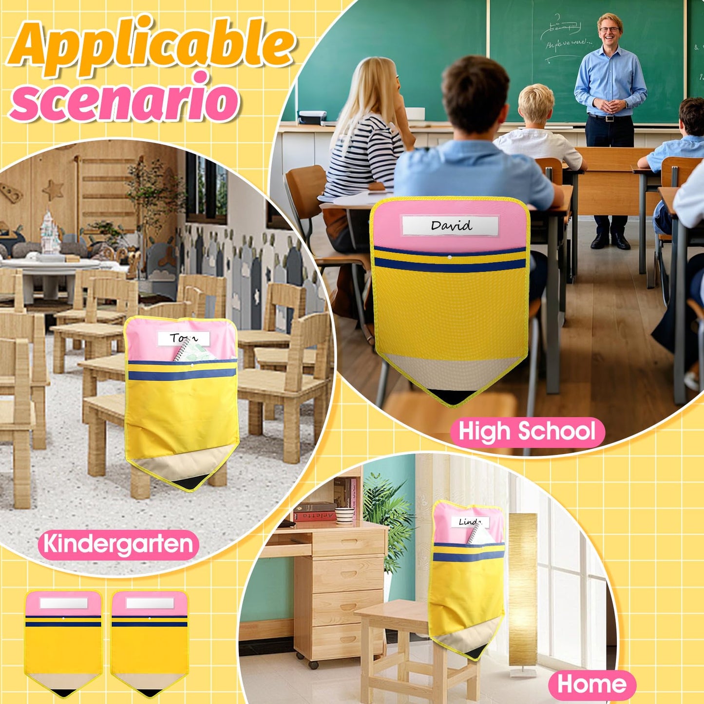 AKAIXI Chair Pockets for Classrooms Set of 24 Pencil Chairback Buddy Pocket for Kids 17 X 18 Inch Chair Organizer with Name Slot Seat Storage Pockets for Classroom Home, 24 Pcs White Card Paper