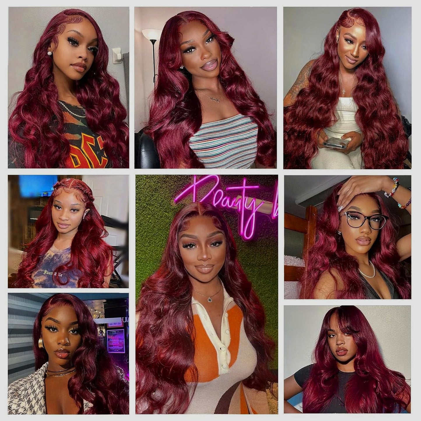 9X6 Wear and Go Glueless Wigs Human Hair Body Wave 200% Density HD Lace Front Wigs Human Hair Cherry Red Colored Brazilian Pre Plucked Pre Cut 99J Burgundy Ready to Wear Glueless Wigs (22 Inch)