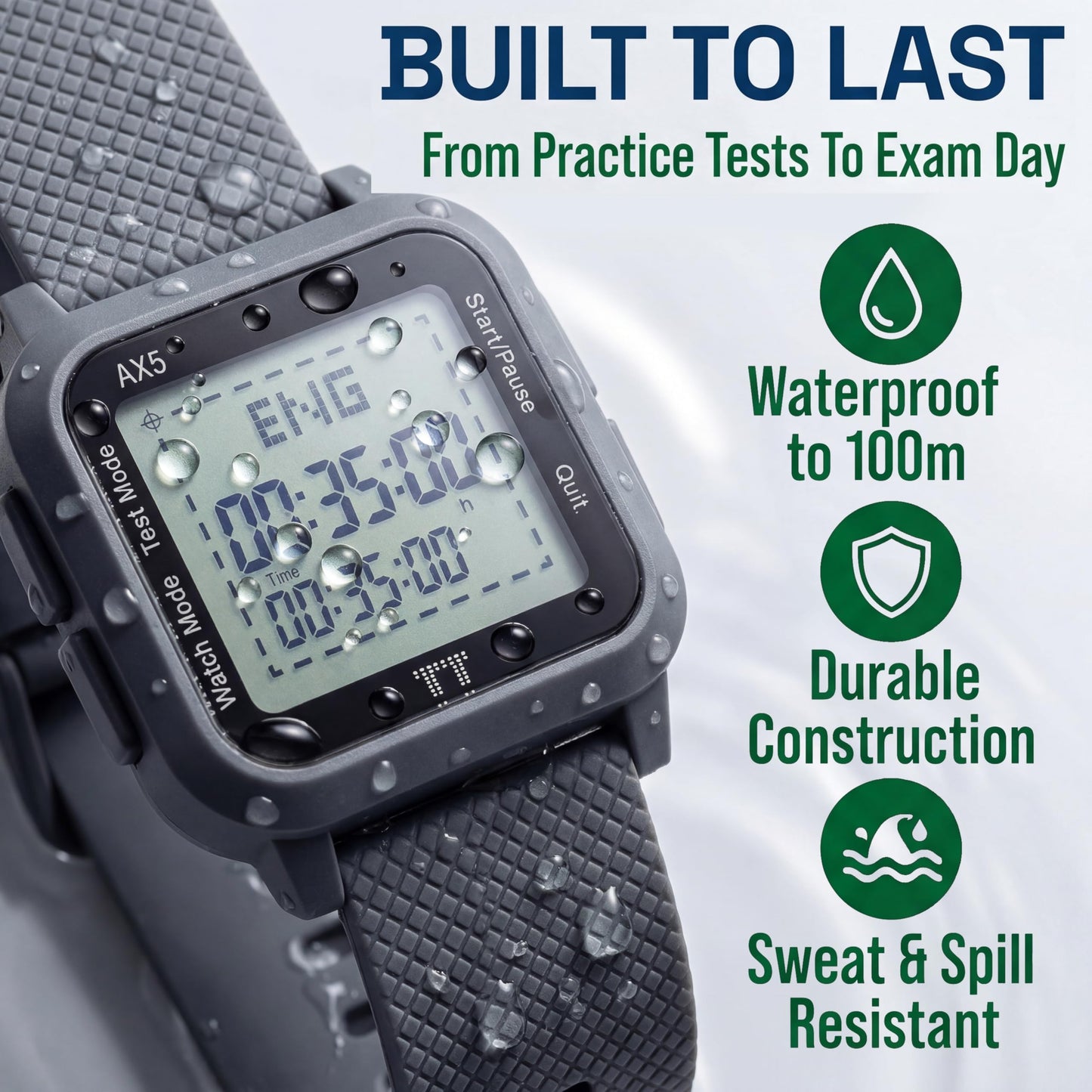 ACT Authorized Test Prep Pacing Watch | Easy-to-Use Silent Digital Wrist Watch, w/ Pre-Program Section for ACT & Marker to Monitor Elapsed Time (Standard + Extended Time) - Pair w/ ACT Prep Book Guide