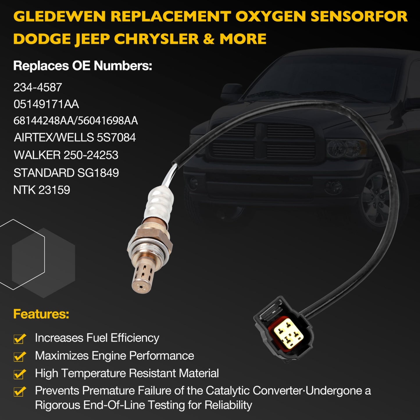 234-4587 250-24253 Oxygen O2 Sensor Upstream/Downstream 4PCS | Compatible for Chrysler 300 Town & Country Dodge Dakota Durango Ram 1500 2500 3500 Jeep Wrangler Grand Cherokee & More