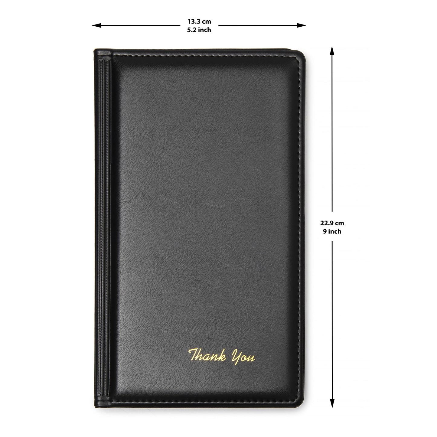 Beatherly Premium Restaurant Check Presenters - 20 Pack - 5.25" x 9" Guest Check Card Holder, Restaurant Supplies for Servers, Waiter, Waitress, Bar, Black with Gold Thank You and Hand Stitched Cover