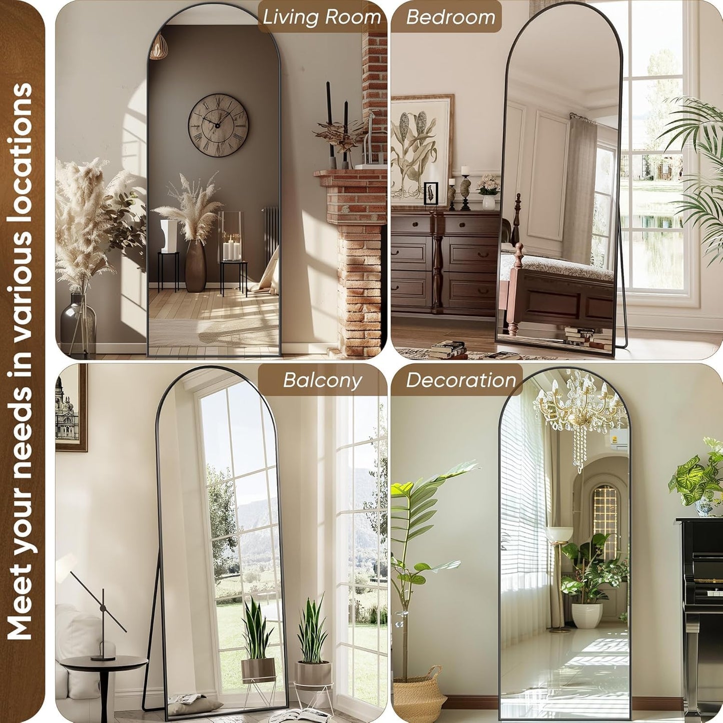 Antok Arched Full Length Mirror, 56"x14" Black Metal Frame Floor Mirror for Bedroom Living Room, Freestanding/Wall Mount/Leaning