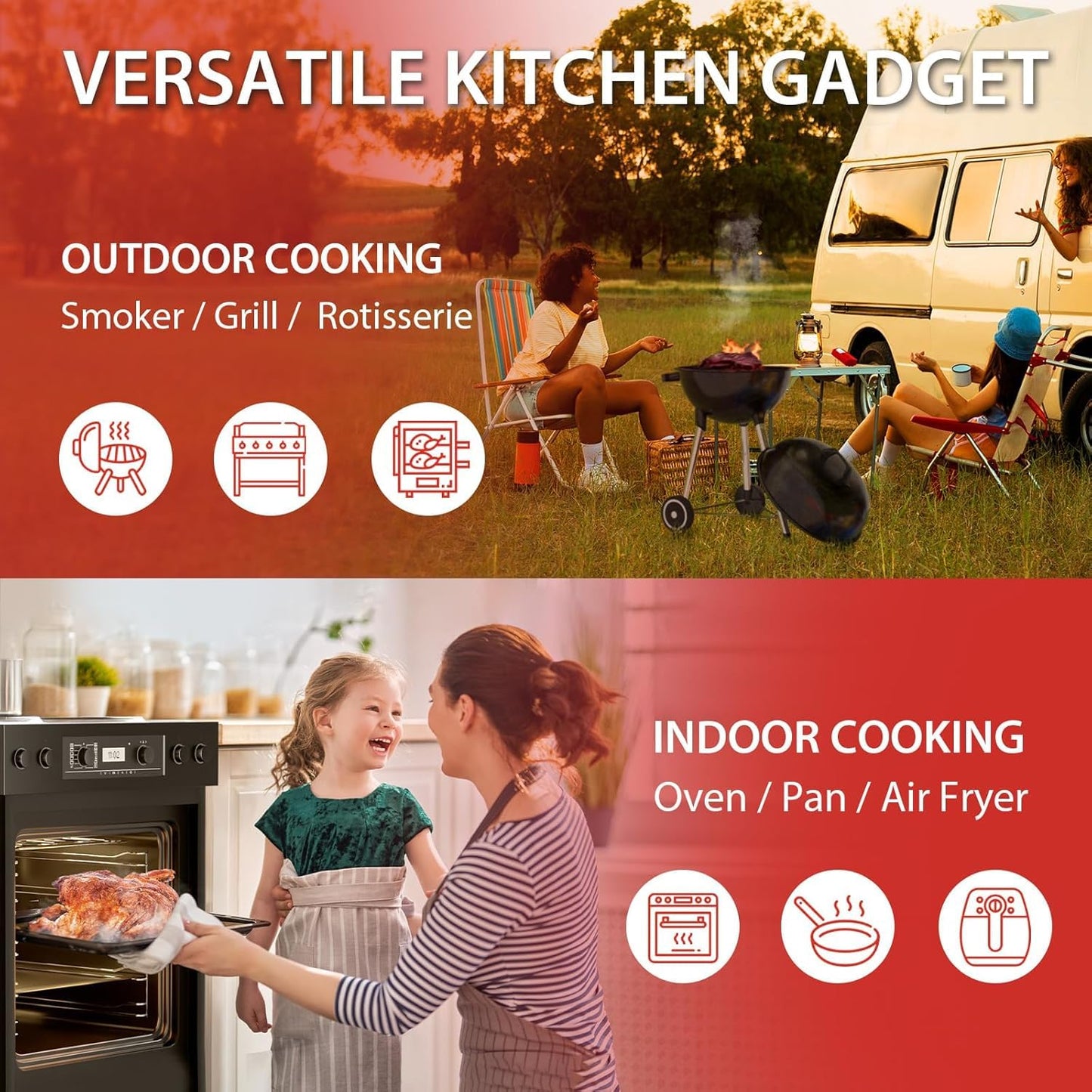 ARMEATOR Smart Meat Thermometer with 2 Probes, Unlimited Range Bluetooth Meat Thermometer, Digital Food Thermometer for Remote Monitoring of BBQ Grill, Oven