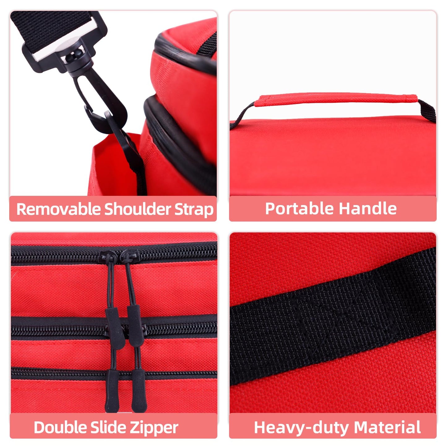 ALSLEA First Aid Bag Empty Large Medical Bag with Shoulder Strap 16”x 9½” x 7” Medicine Organizer Box Travel First Aid kit Emergency Supplies Storage Bag for Car, Home, Office, Outdoor (Red)