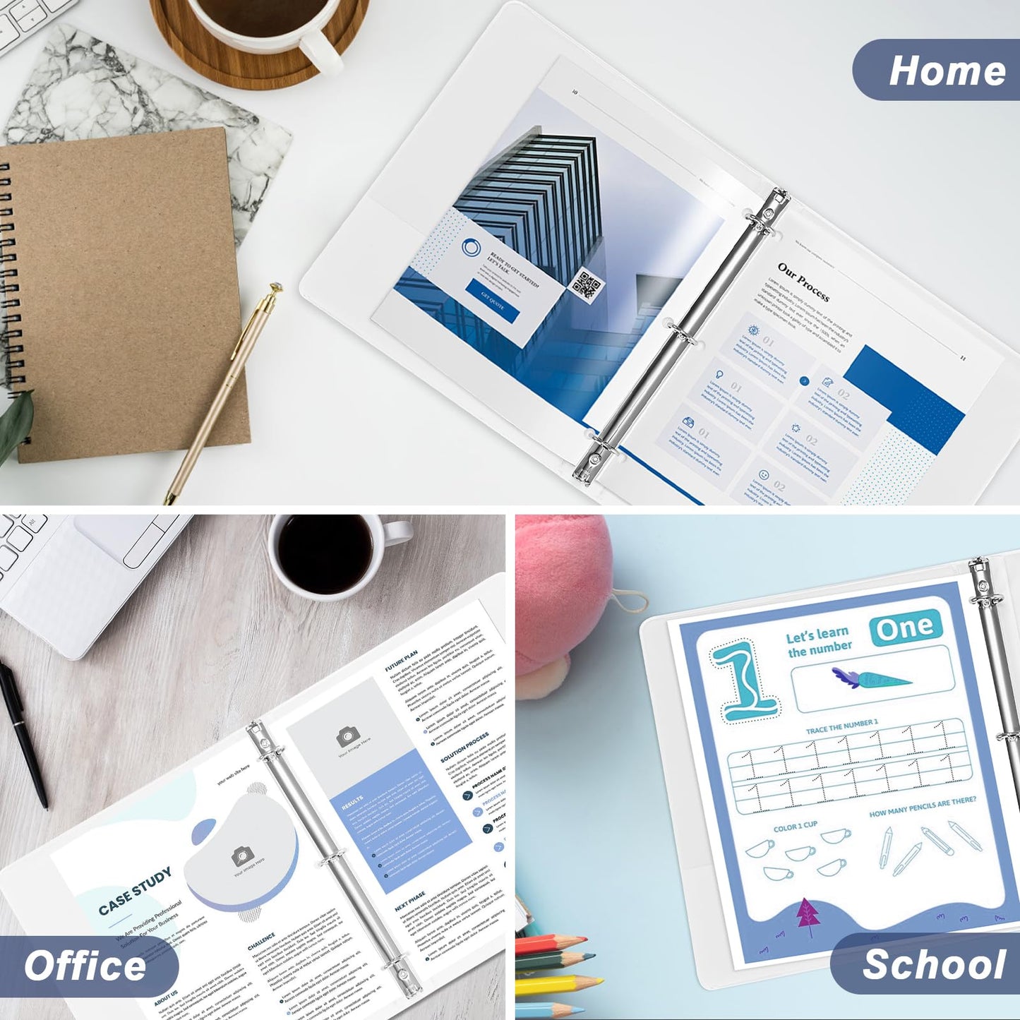 1 inch 3 Ring Binder, 1" Round Ring Binders with 2 Interior Pockets, Basic Binders 1 in, Clear View Cover 1-inch-Binder Holds 8.5'' x 11''Paper for Office/Home/Back to School(12Pack, White