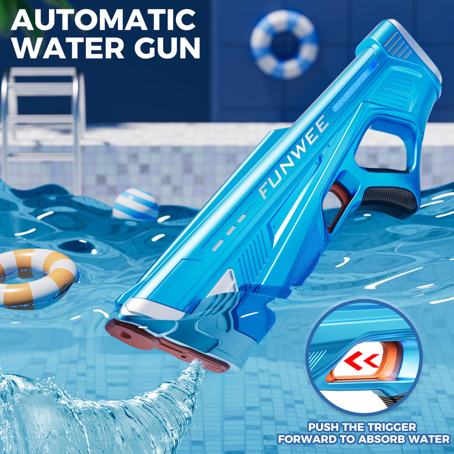 Funwee 2 Pack Electric Water Guns for Adults Kids, Powerful Automatic Squirt Gun, High Powered Shooting 100+ Blasts, Strongest Auto Water Blaster, Long Range, Pool Water Toy Outdoor Game