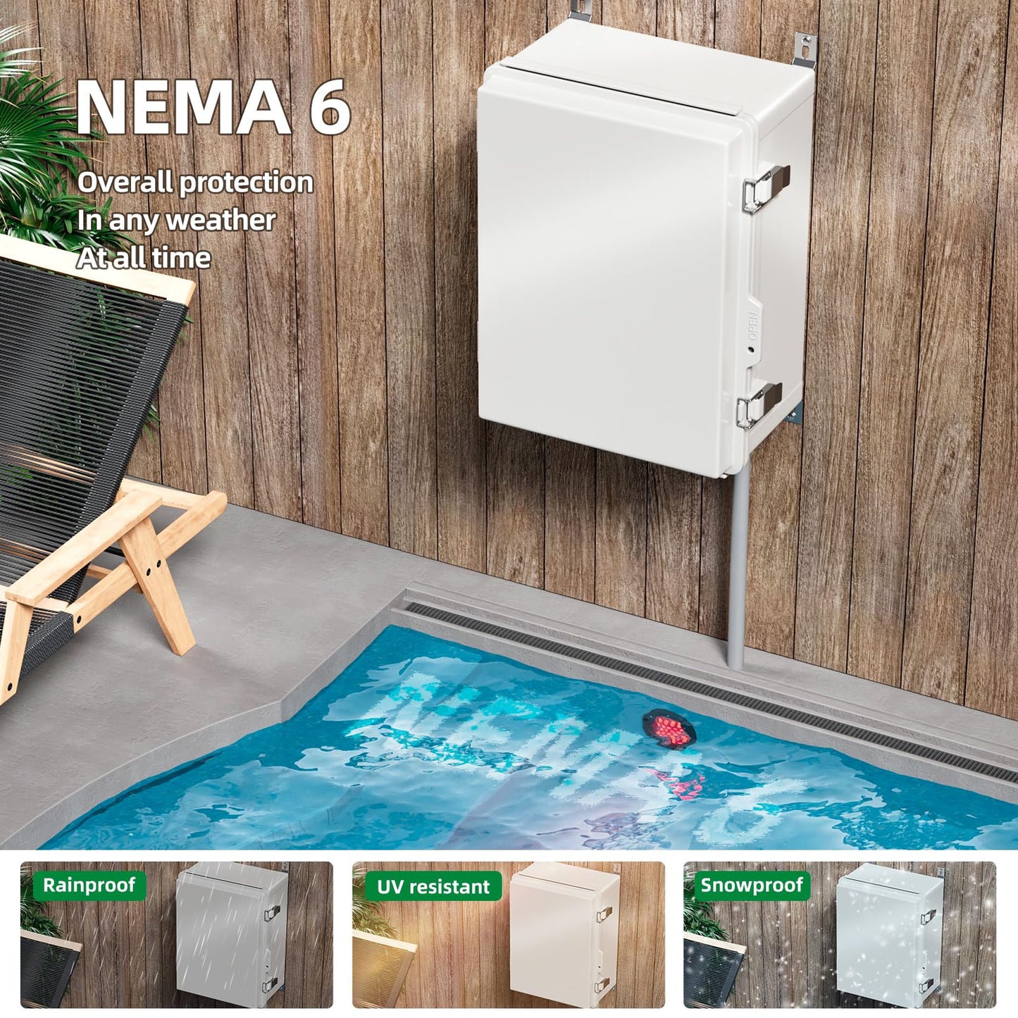 KWONONG UL Certified Junction Box, NEMA 6 Weatherproof 94V-0 Flame Retardant, Plastic Electrical Enclosure for Industrial Projects, Includes Mounting Plate (Grey Cover, 16.1"x12.2"x7.1")