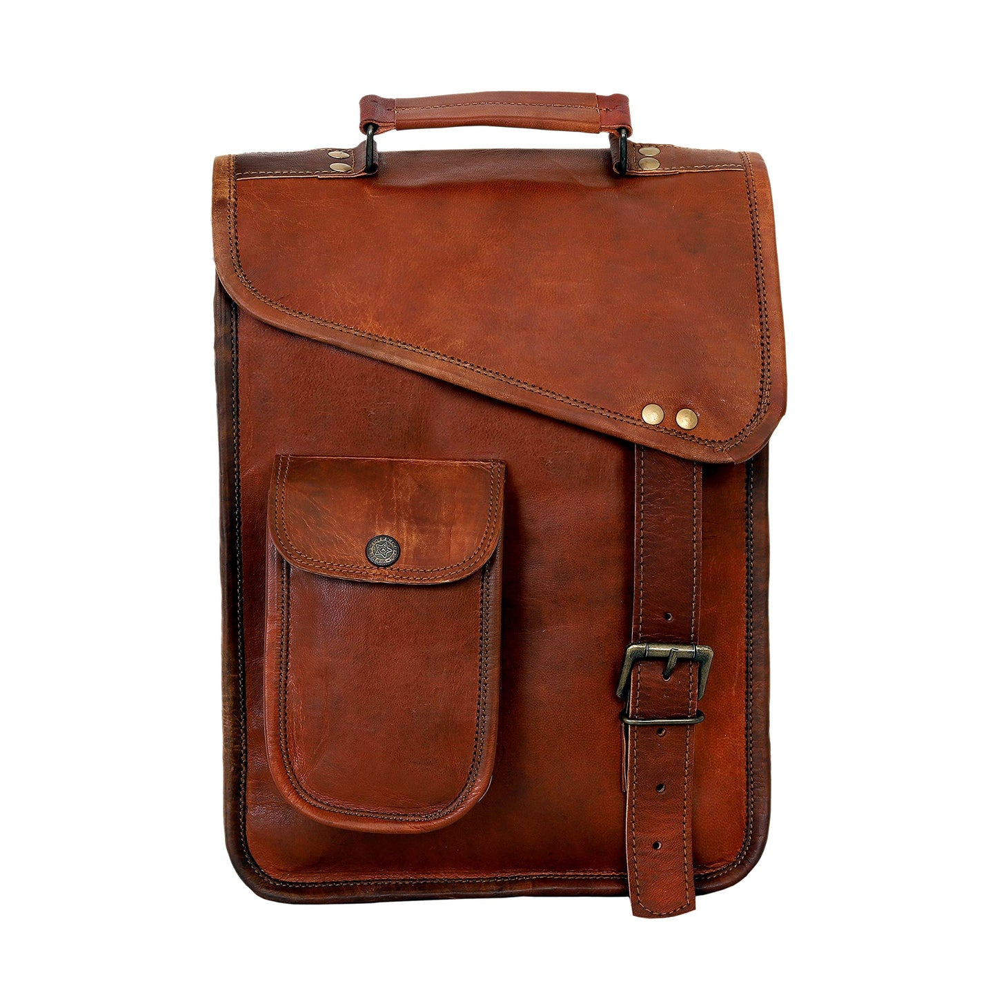 18" leather satchel tablet bag laptop case office briefcase messenger gift for men computer distressed shoulder bag
