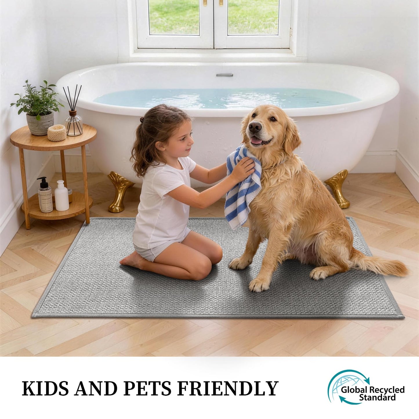 YIHOUSE Gray Bathroom Rugs Sets 3 Piece, Quick Dry Thin Bath Mat with Toilet Rug, Non Slip Absorbent Machine Washable, Bath Runner Rugs for Bathtub Sink Home Decor