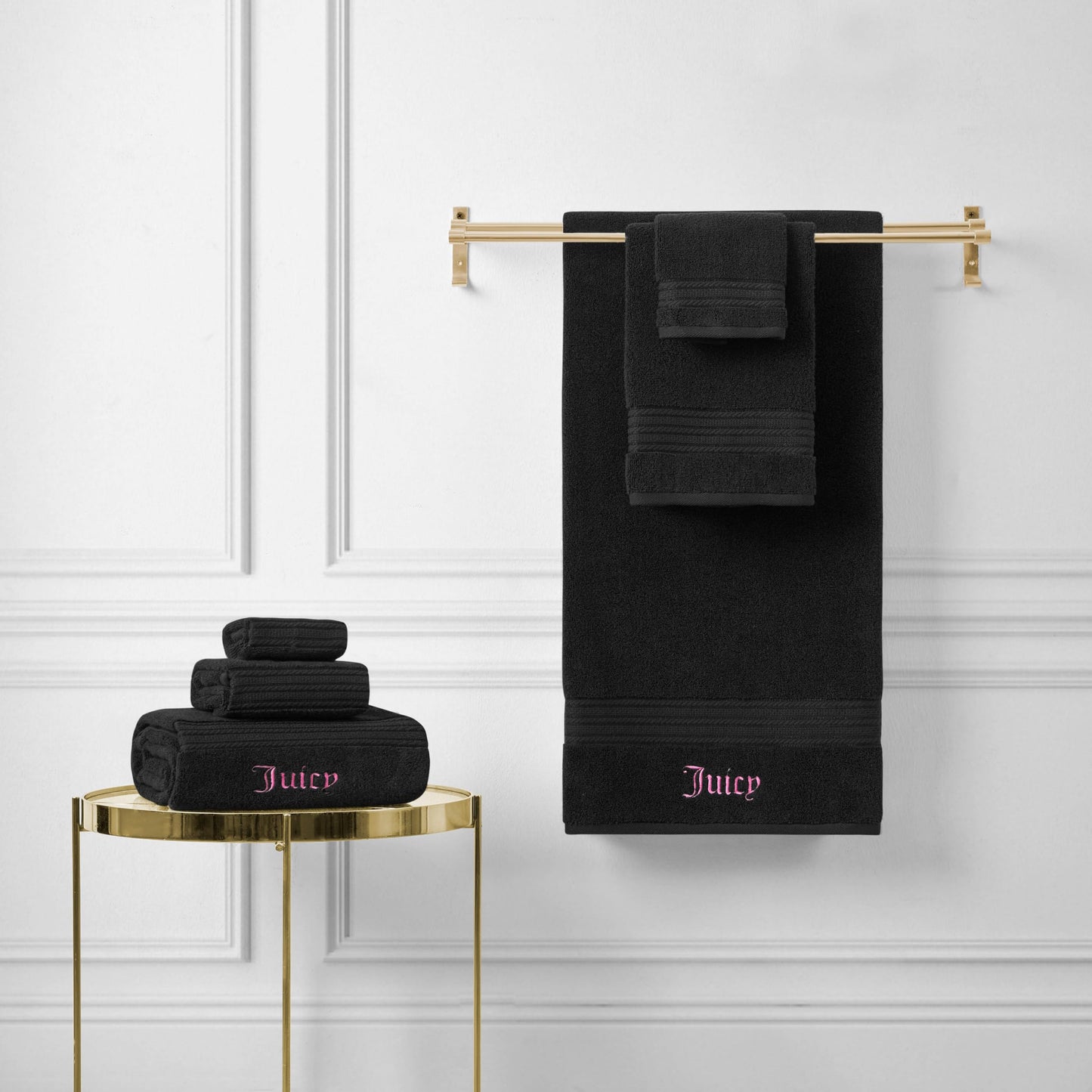 Juicy Couture Alyssa Luxurious 6 Piece Bath Towel Set - (2) Bath Towels, (2) Hand Towels, and (2) Washcloths - Black Premium Bathroom Towel Set