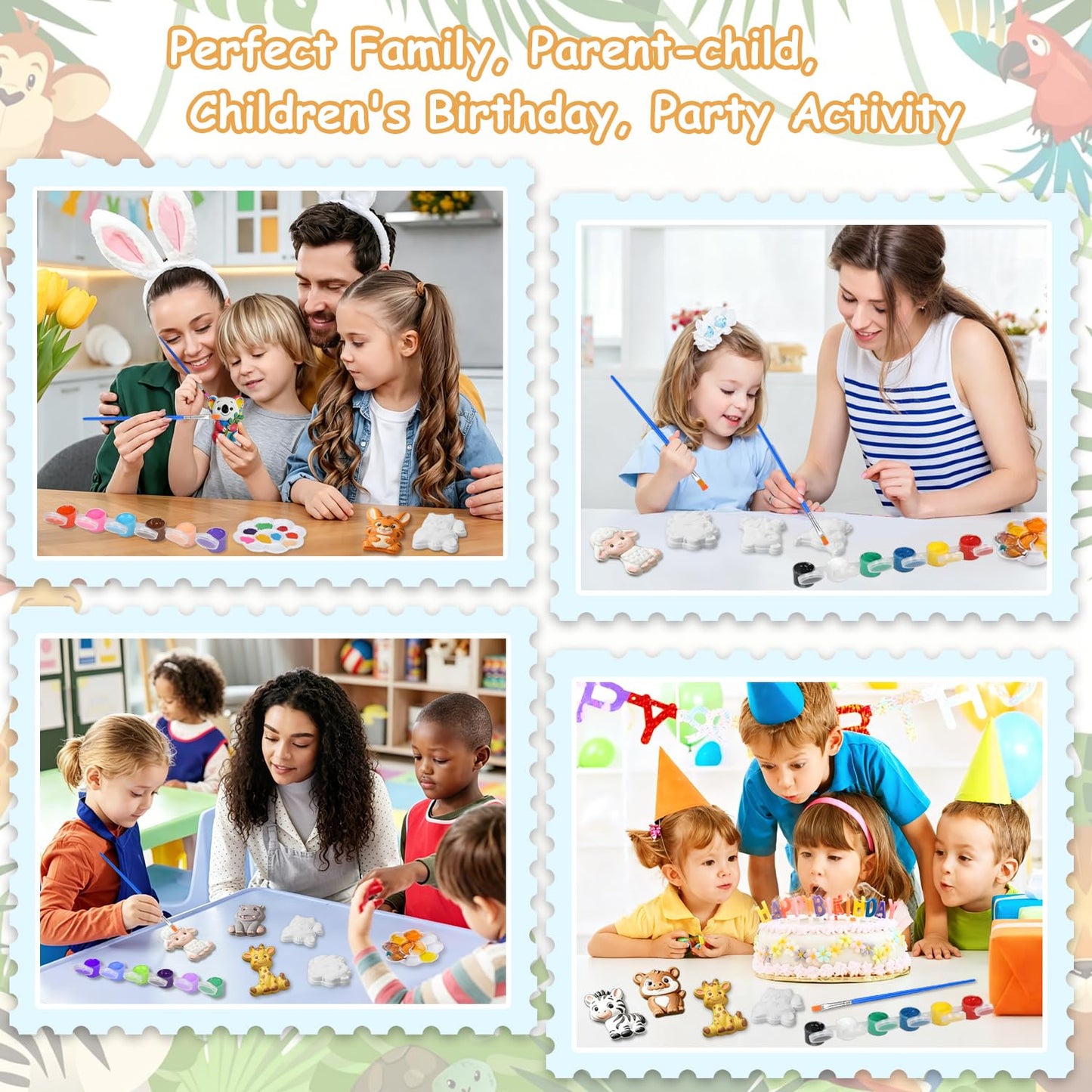 Yamgqus 24 Pcs Paint Your Own Plaster Jungle Animals Painting Kit, DIY Ceramic Arts and Crafts for Kids and Adults, Children Birthday Gift Party Event (Animal)