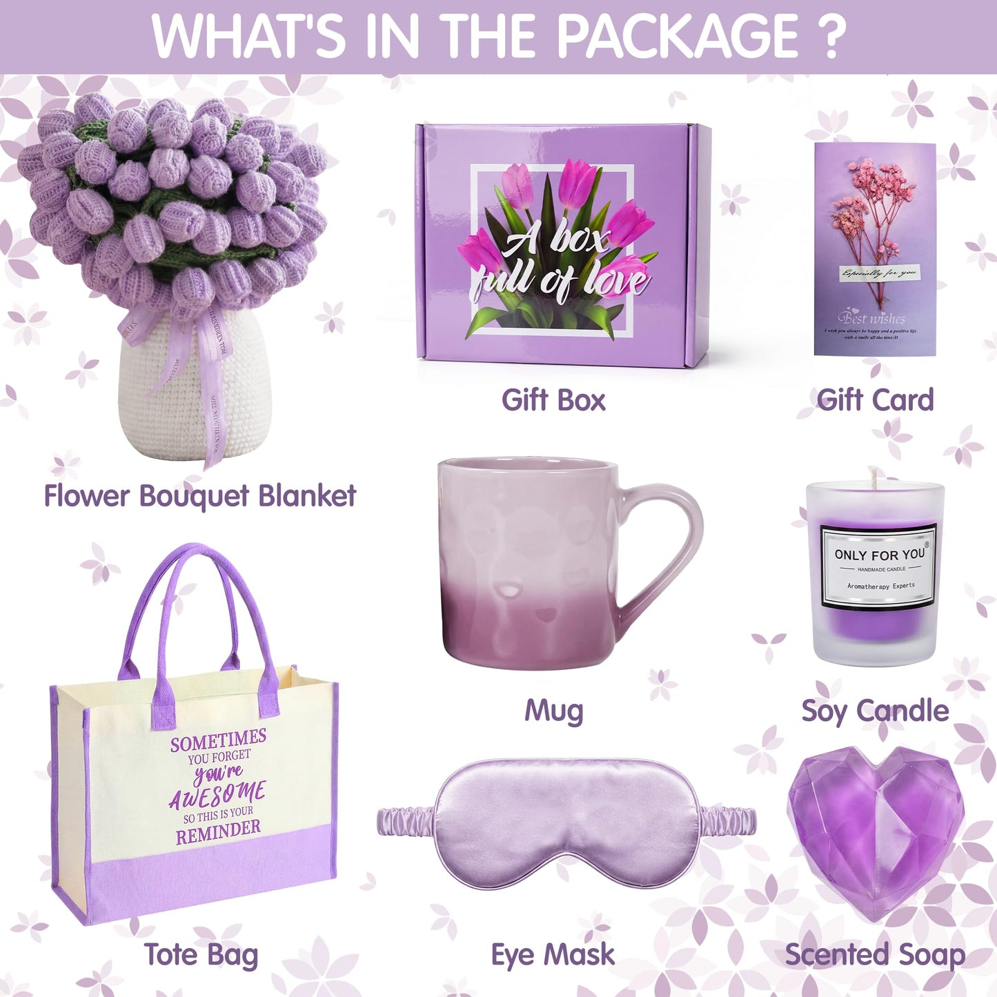 Mom Gifts for Mothers Day, Birthday Gifts for Women-Crochet Flower Bouquet Blanket Cofee Mug-Self Care Thank You Friendship Anniversary Retirement Get Well Gift Baskets for Wife Girlfriend Sister