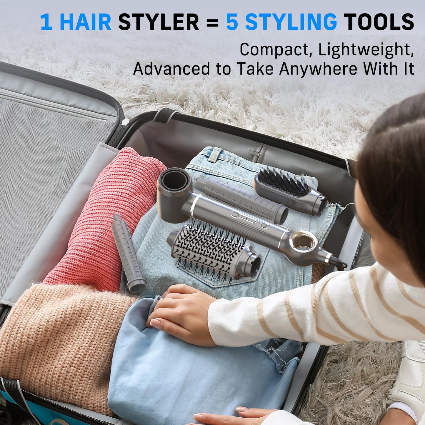 5 in 1 Hair Dryer Brush, QUICO Hair Styler 110,000 RPM 7X Faster Hair Dryers for Women 500 Million Negative Ionic Volumize Blow Dryer Brush, Hair Straightener, Air wrap Hair Styler Curl No Heat Damage