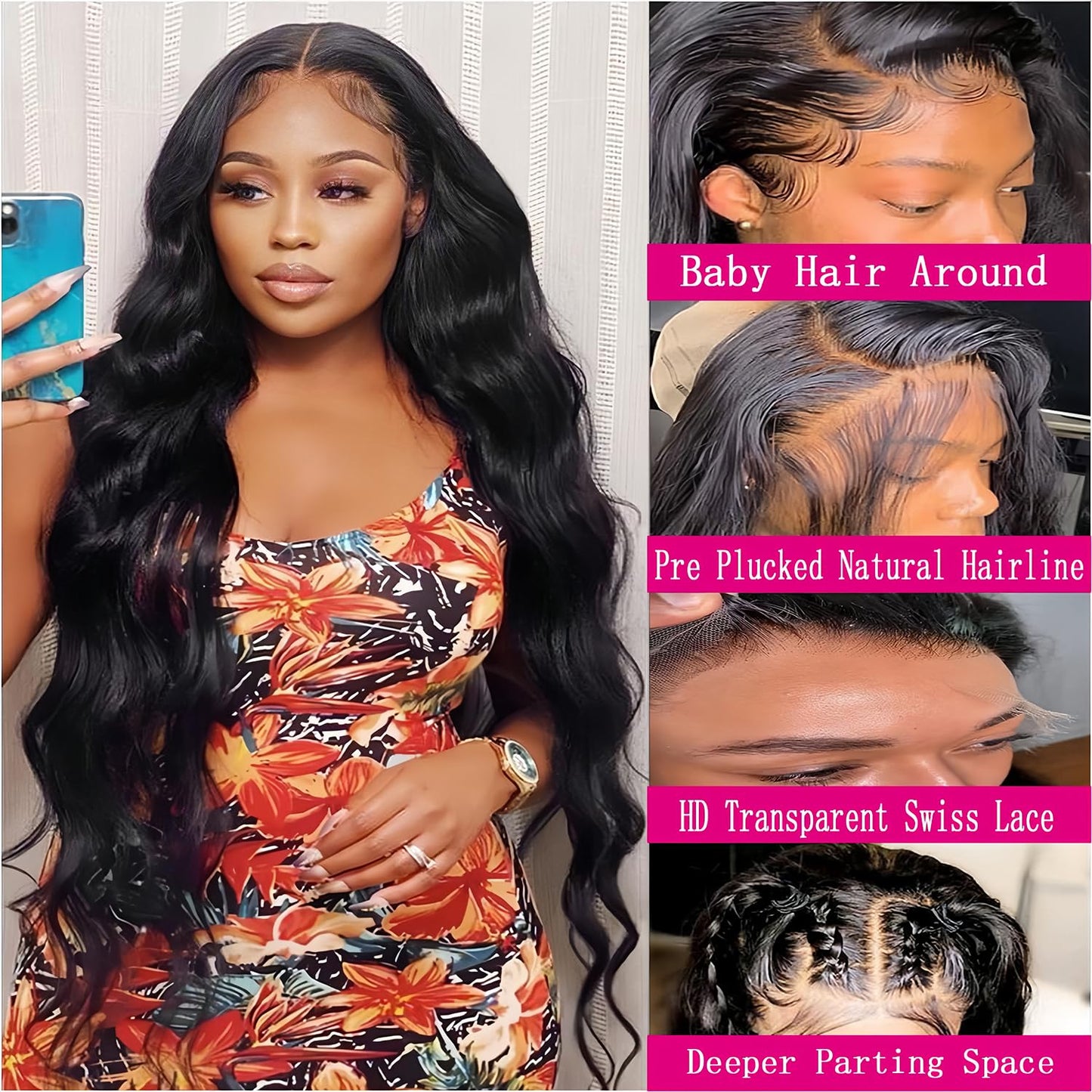 Smilulu Body Wave Lace Front Wigs Human Hair Pre Plucked 13x4 Hd Lace Front Wigs Human Hair 180% Density Body Wave Lace Frontal Wigs Glueless Human Hair Lace Front Wigs For Black Women 22Inch