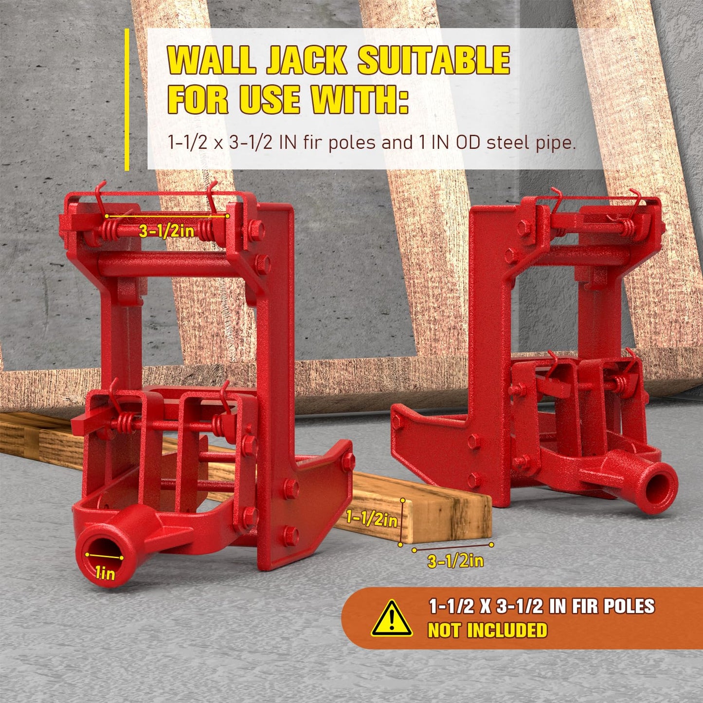 2 Pack Wall Jack, Portable Wall Jacks for Framing, Use with 1-1/2 X 3-1/2 in Fir Poles Or 1 in Od Steel Pipe, Malleable Casting Iron Wall Jack for Lifting Wall Beams, Capacity of Lifting 1,000 lbs