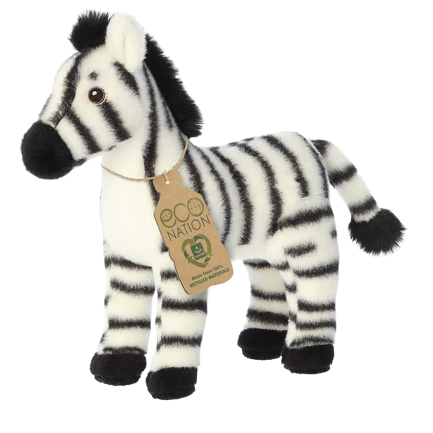 Aurora® Eco-Friendly Eco Nation™ Zebra Stuffed Animal - Environmental Consciousness - Recycled Materials - White 10 Inches