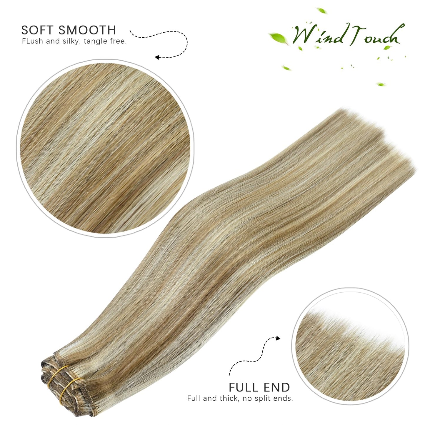 WindTouch Clip in Hair Extensions 100g Clip in Hair Extensions Real Human Hair Mixed Bleach Blonde Hair Extensions real hair extensions clip in human hair 7pc 20inch Thicher Hair Extensions