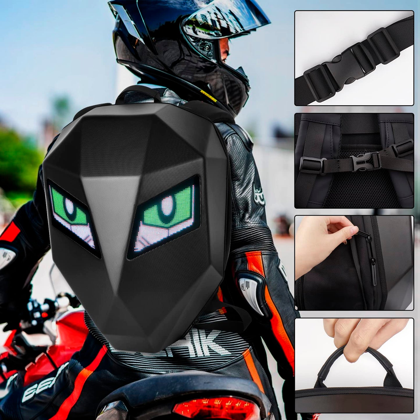 arimepi LED Motorcycle Backpack, LED Backpack, Programmable cycling bag, Travel and Camping Storage Bag,Ideal for riding and holiday gifts (Black color)