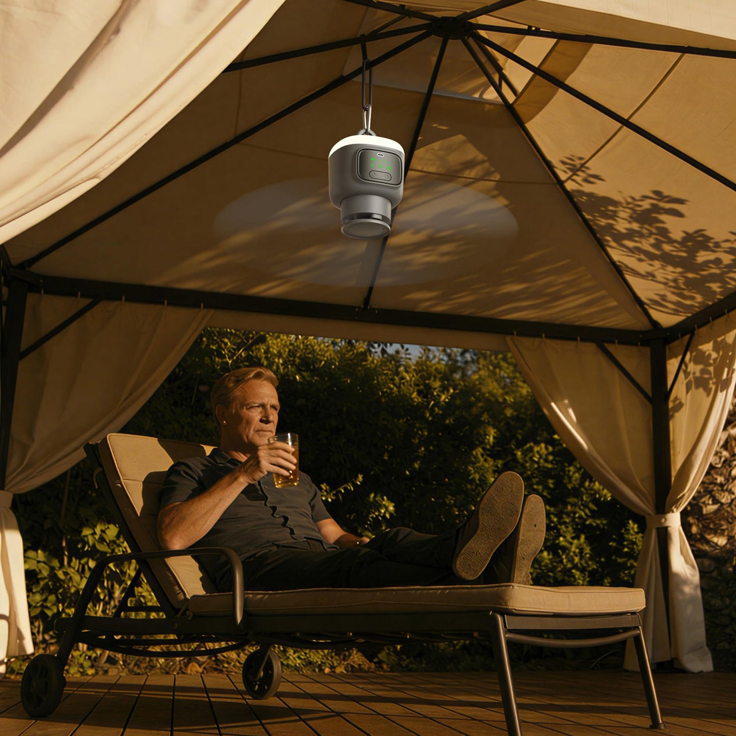 VVU&CCO 18' Portable Ceiling Fan with Light for Patio Canopy Tent Porch RV, 4 Speed Adjustment with Lighting, 8 Hours Timer & Use Time Up to 16H, 12000mAh Battery -operated Ceiling Fan