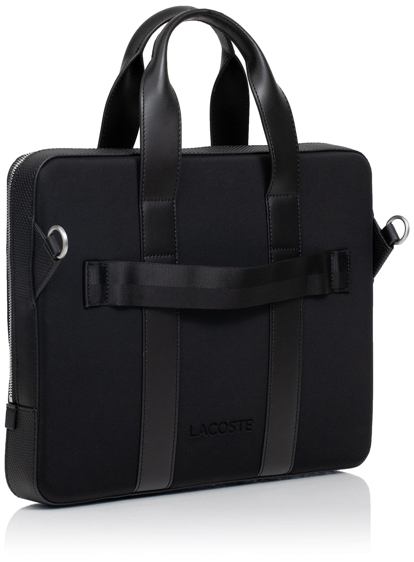 Lacoste Men's Chantaco Pique Leather Computer Bag, Black, One Size