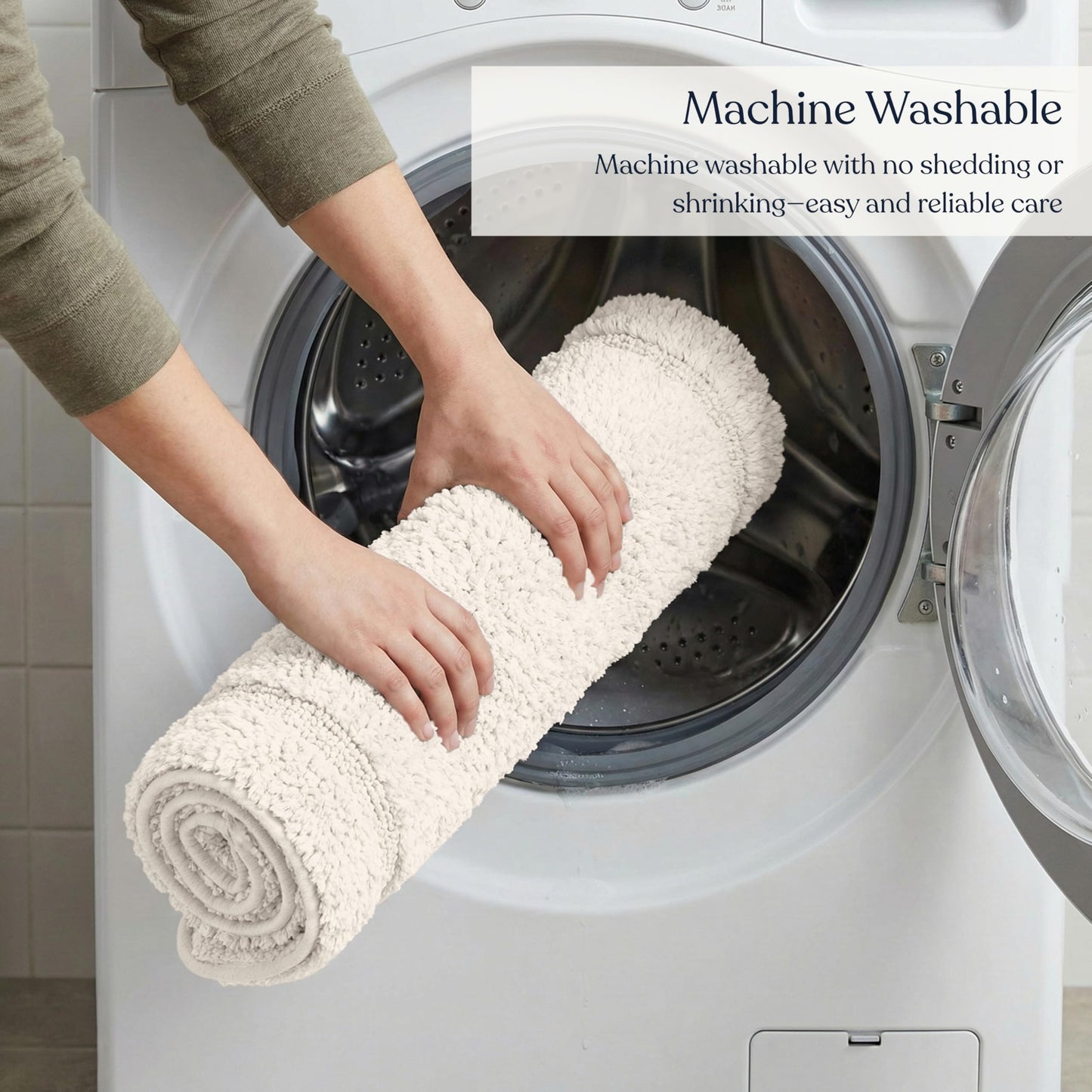 Delara Organic Cotton Reversible Bath Mat – 3000 GSM, GOTS Certified, Ultra-Thick & Super Absorbent | Soft, Plush & Quick-Drying Bathroom Rug (Ivory, 20x30)