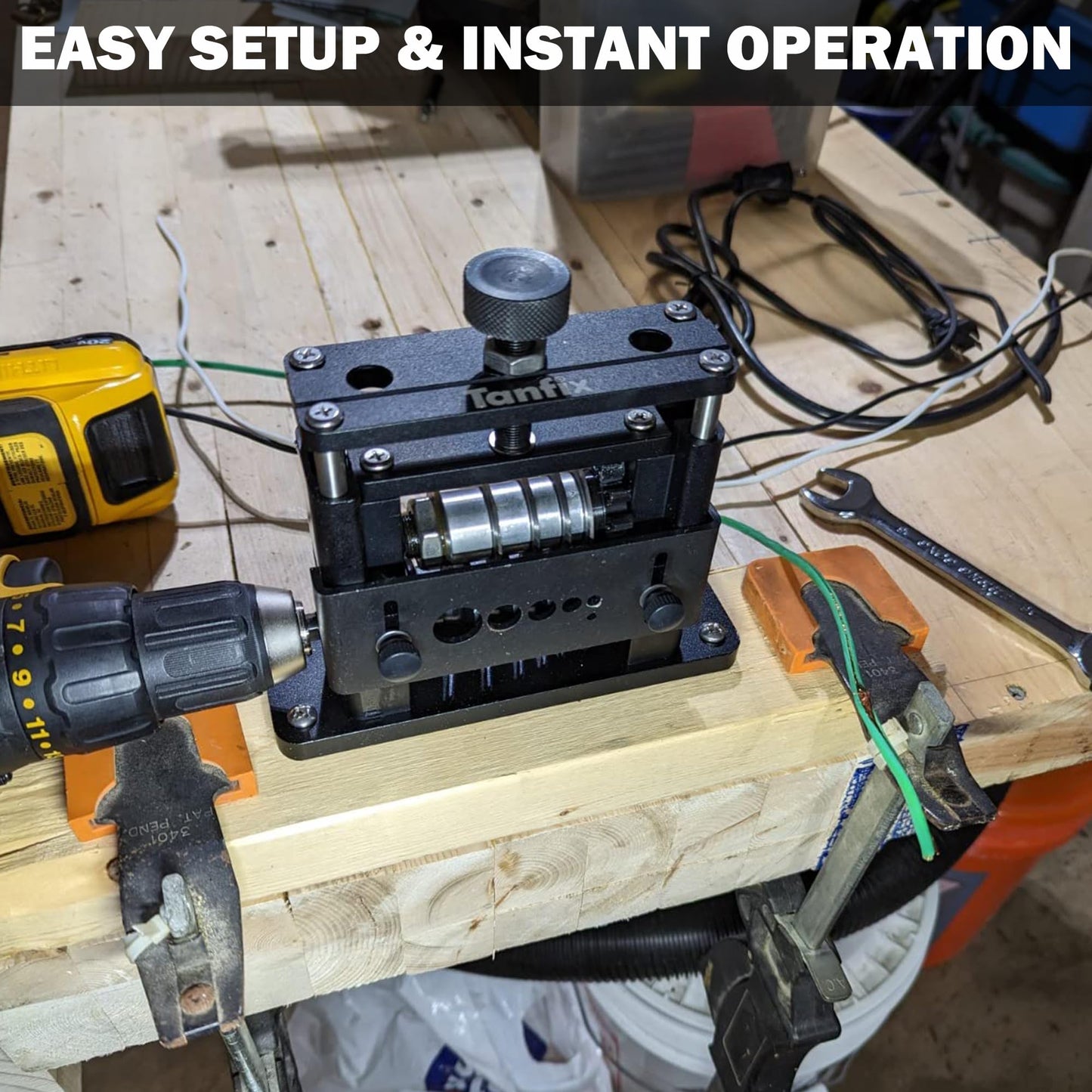Tanfix PRO Wire Stripper Machine W / 6 Channels & 5 Carbide Blade, Φ0.06-0.65'' Upgraded & Aluminum Frame Drill Powered Wire Cable Stripper, Efficient recycling of Copper Wire