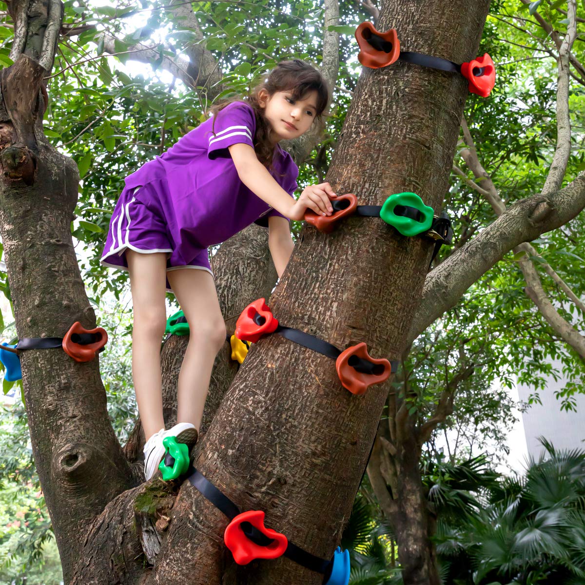 18PCS Ninja Tree Climbing Holds and 6 Sturdy Ratchet Straps for Kids Tree Climbing, Large Climbing Rocks for Outdoor Ninja Warrior Obstacle Course Training