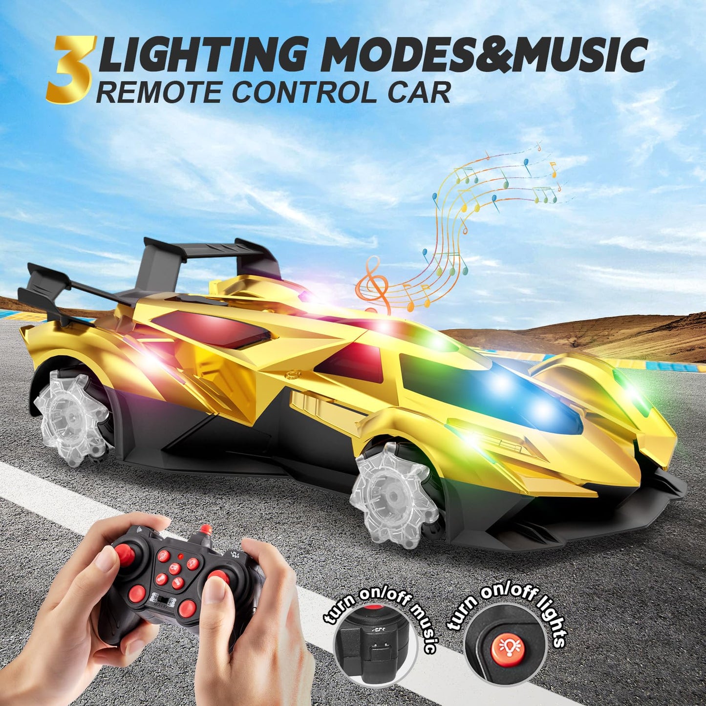 Lamborghini Remote Control Car Toy for Boys Age 8-12 , 1:12 Scale Gold Lambo Toy Car with 360°Rotating Drifts Car Colorful Lights、Spray& Musics, Speed 10-12km/h RC Race Toy Car for Boys Girls Birthday