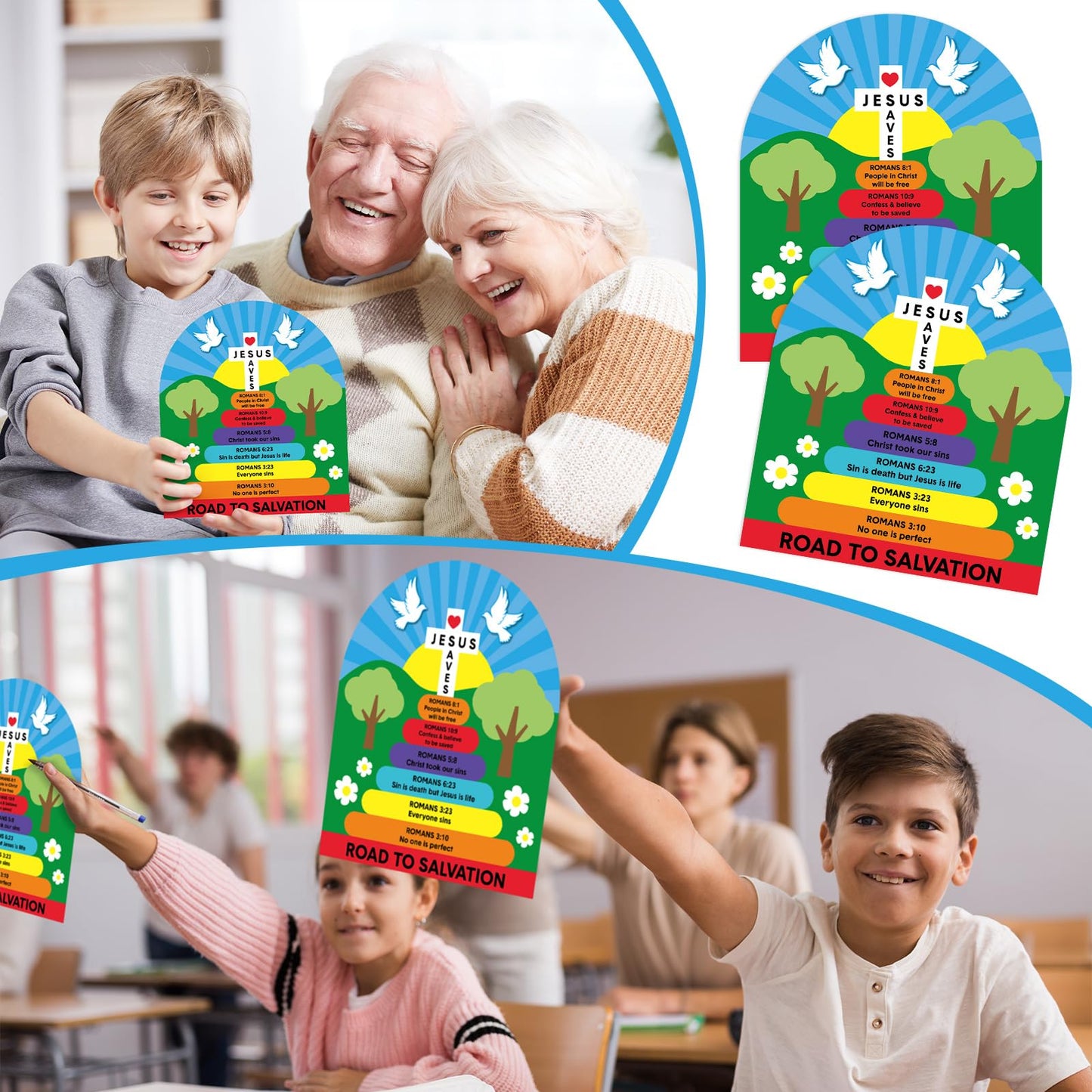 Motipuns 24 Sets Romans Road to Salvation Sign Kit Sunday School Crafts for Kids DIY Religious Crafts Gift for Sunday School Christian Bible Lesson Church Religious Education and Activity
