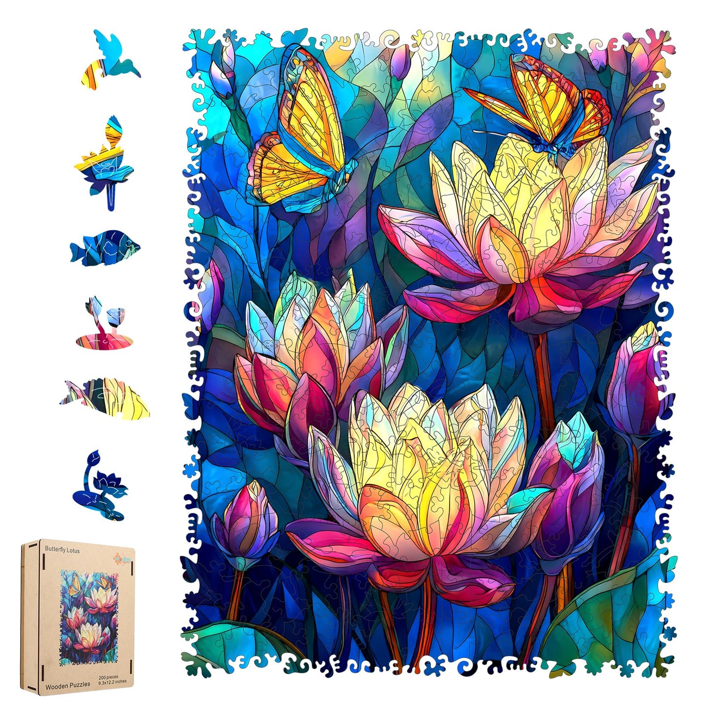 MEATRN Butterfly Lotus Wooden Puzzles for Adults 500 Pcs, 16.5x16.5 in, Fun Educational Wood Puzzle, Handmade Decorative Gift, Relaxing Wood Puzzle Game for Family & Friends
