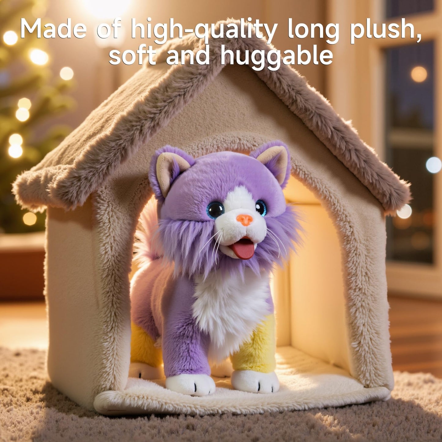 OR OR TU Walking Toy Cat with Remote Control Leash, Plush Cat Electronic Interactive Toys for Girls Singing, Shake Tail, Licking, Meows Realistic Stuffed Animal Cat Age 2 3 4 5+ Years Old Best Gift
