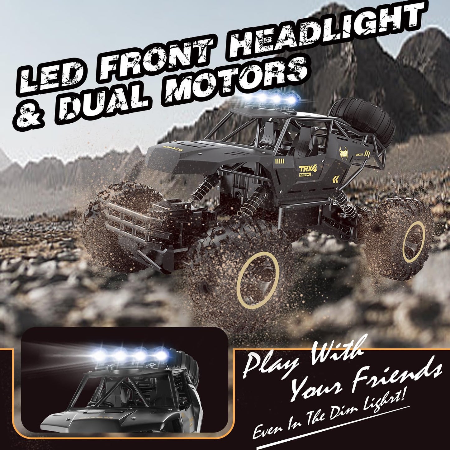 Jiakora RC Cars Remote Control Car 1:12 Off Road Truck, Metal Shell LED Headlights Offroad Monster RC Truck, 4x4 All Terrain Hobby RC Cars Toys for Boys Kids Adults Gifts 8-12