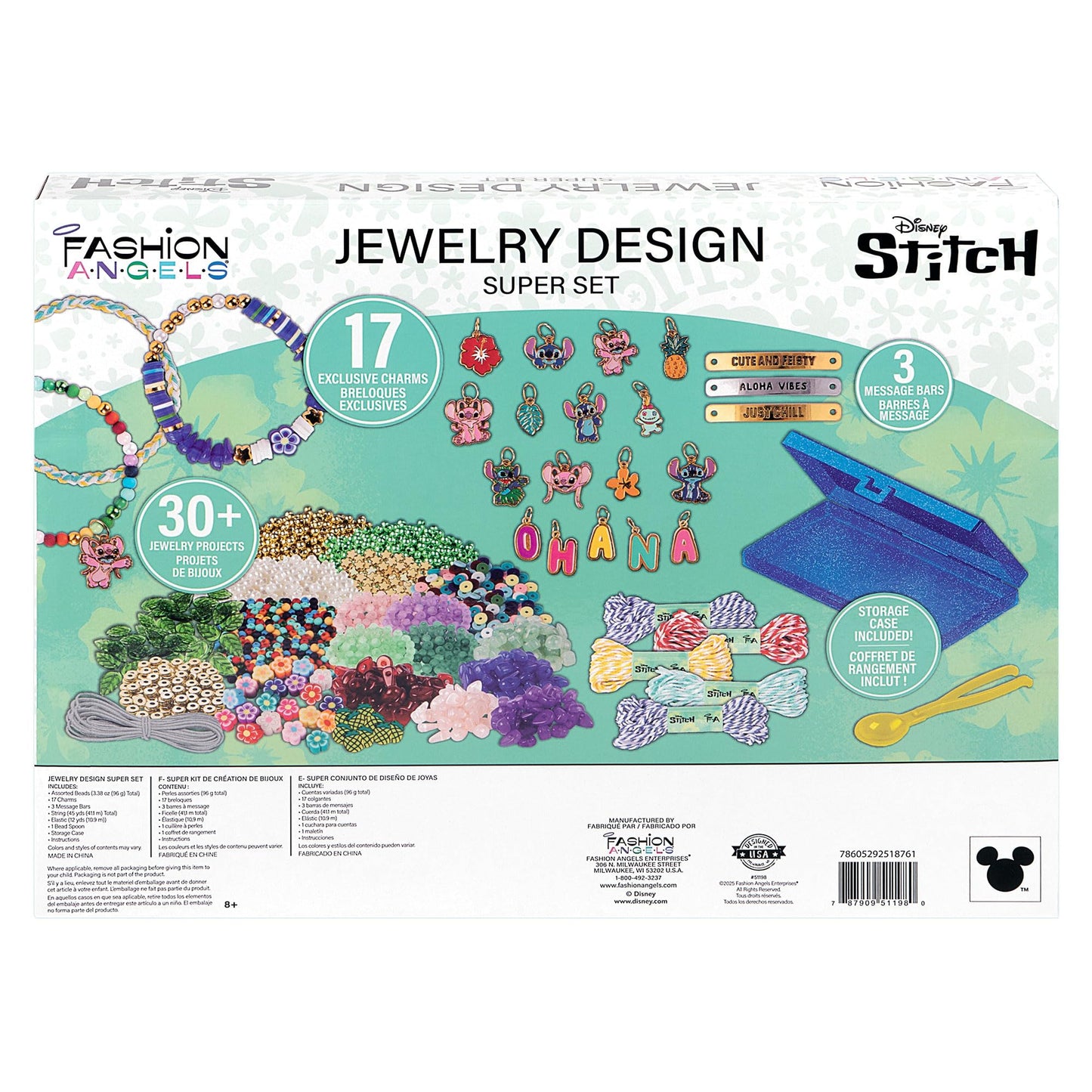 Fashion Angels Disney Stitch Coastal Treasures Jewelry Design Super Set, Includes Shell-Shaped Tray, Enamel Charms & More, DIY Creative Making Kit for Kids
