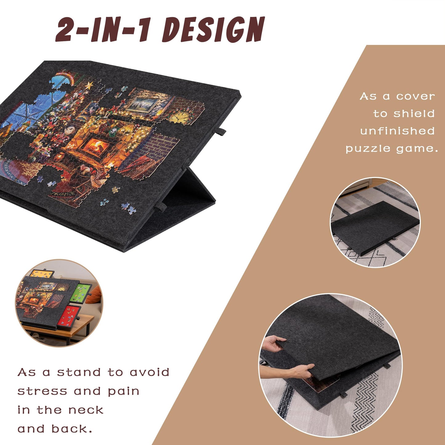 Lavievert 1500 Piece Tilting Puzzle Board with 2-in-1 Designed Stand & Cover, Lightweight Felt Mat Plateau with 6 Colored Drawers, Portable Jigsaw Puzzle Table with Storage for Adults – Dark Gray