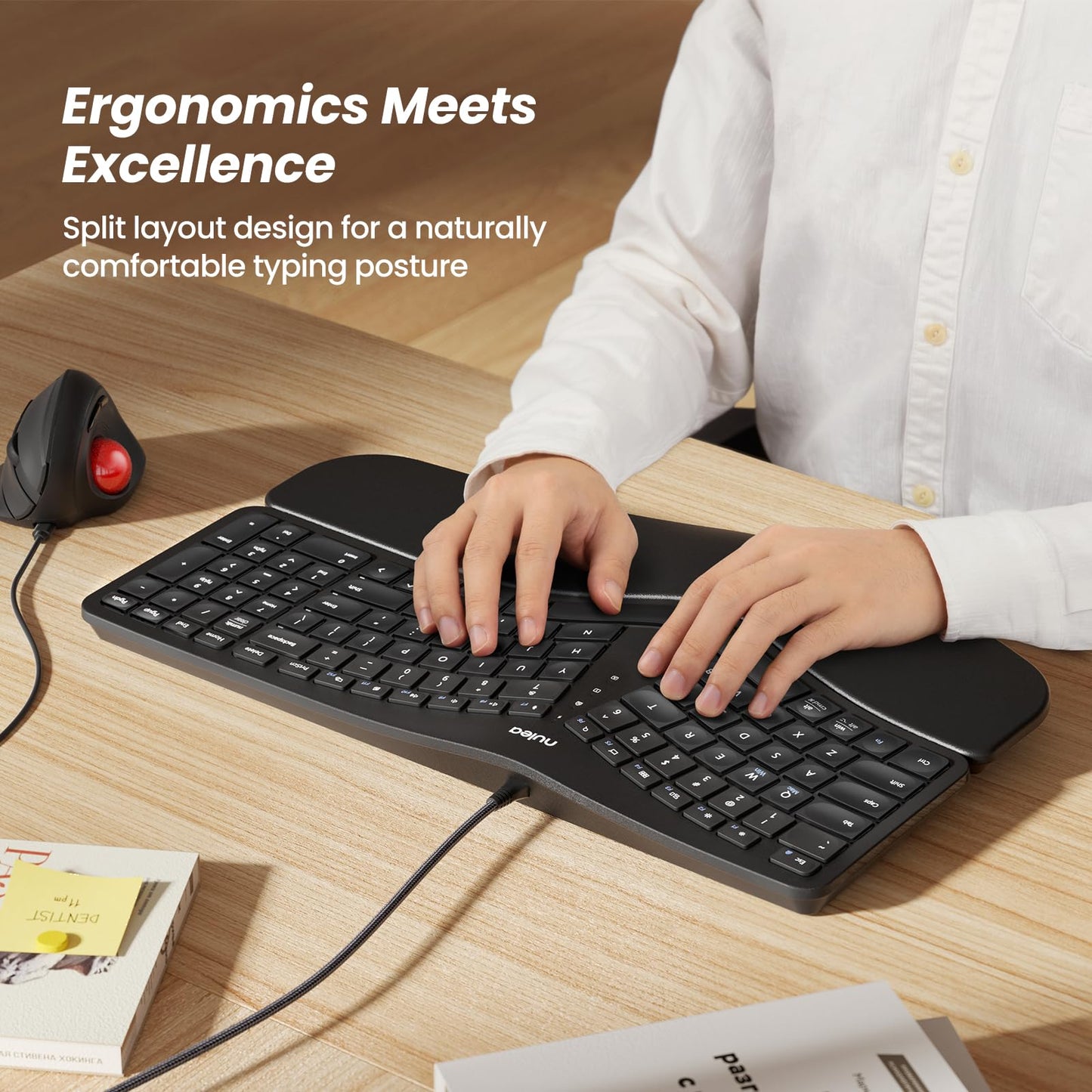 Nulea RT05C Wired Ergonomic Keyboard, Split Keyboard with Cushioned Wrist Rest, Adjustable Tilt Legs, Plug and Play, USB Corded, Compatible with Windows/Mac
