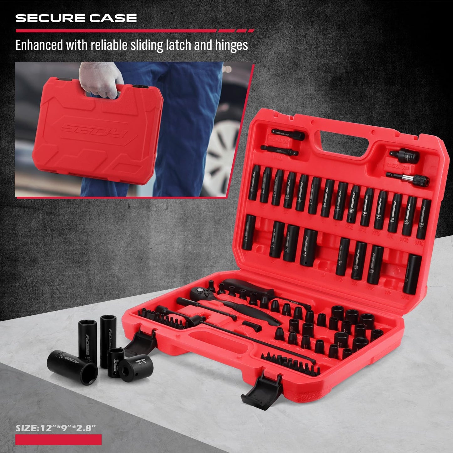105-Piece 1/4" Drive Impact Socket Set, SAE 5/32"-9/16" & Metric 4-15mm, CR-V Steel Mechanics Tool Set with Ratchet Wrench, Adapters, Universal Joint, Screwdriver Bits, Bit Holder, Extension Bar