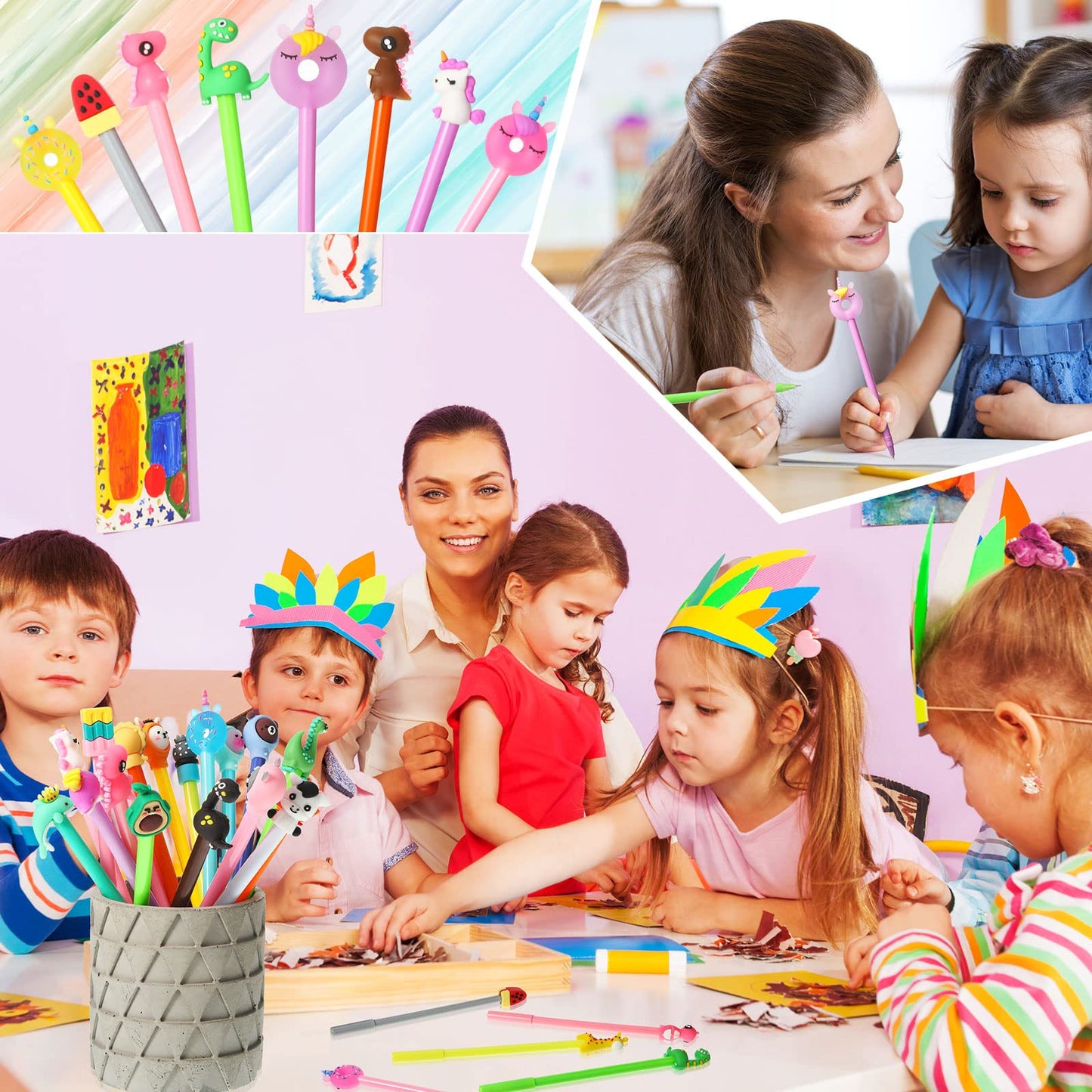 Zhehao 300 Pcs Novelty Pens Bulk Kids Cute Cartoon Fun Pens 0.5 mm Black Gel Ink Assorted Animal Styles Kawaii Decorative Writing for School Office Home Teacher Student Kids Gifts Supplies