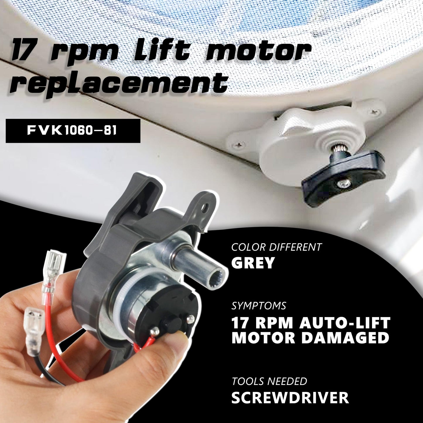 ZNTVW RV Fan Vent K6010-81 17 RPM Lift Motor B Series Roof Vents with Powered Lifts - Gray Cap