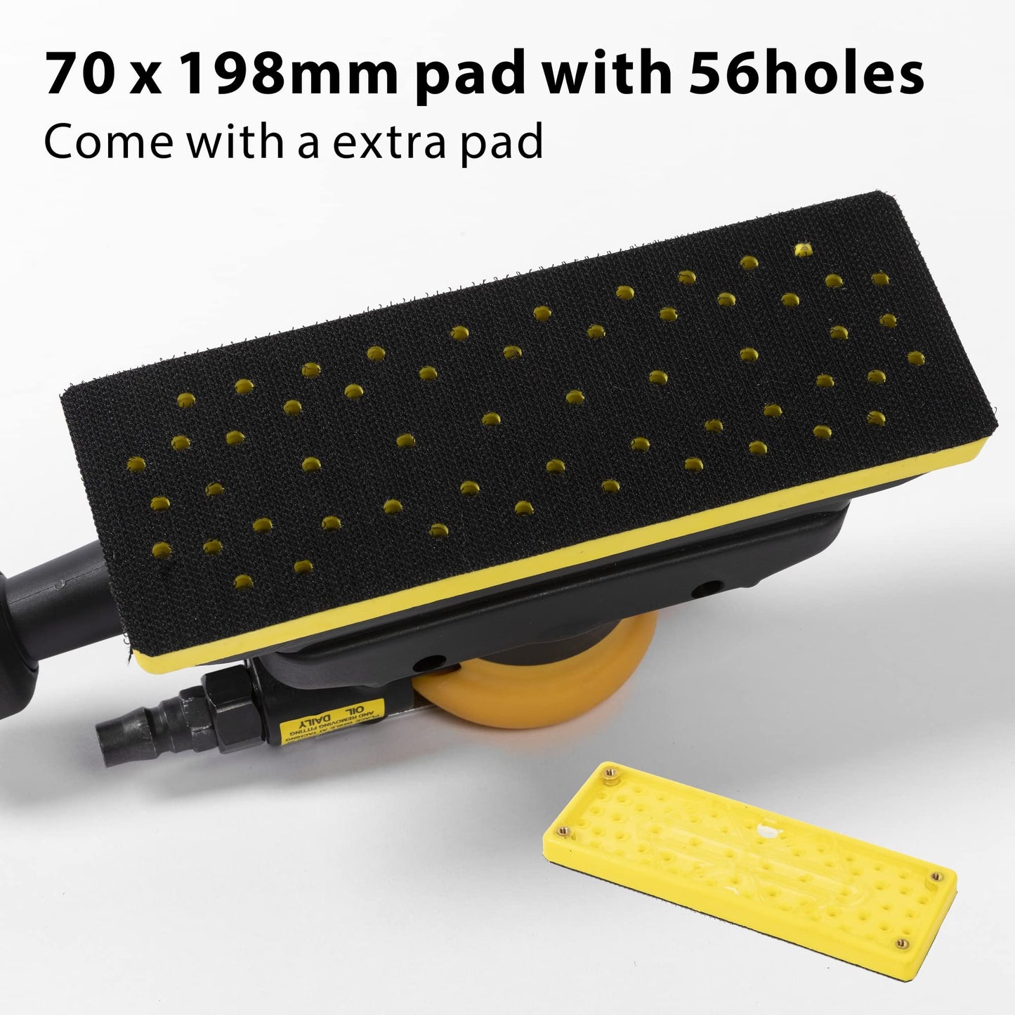 2-3/4" x 8" Dust-free Air Orbital Sander, 70 mm x 198 mm 1/8 in Orbit, 10,000 Max OPM Dust Bag Style with Extra Hook-Loop Pad and 15pcs (80/120/180/320/400) mesh sandpapers