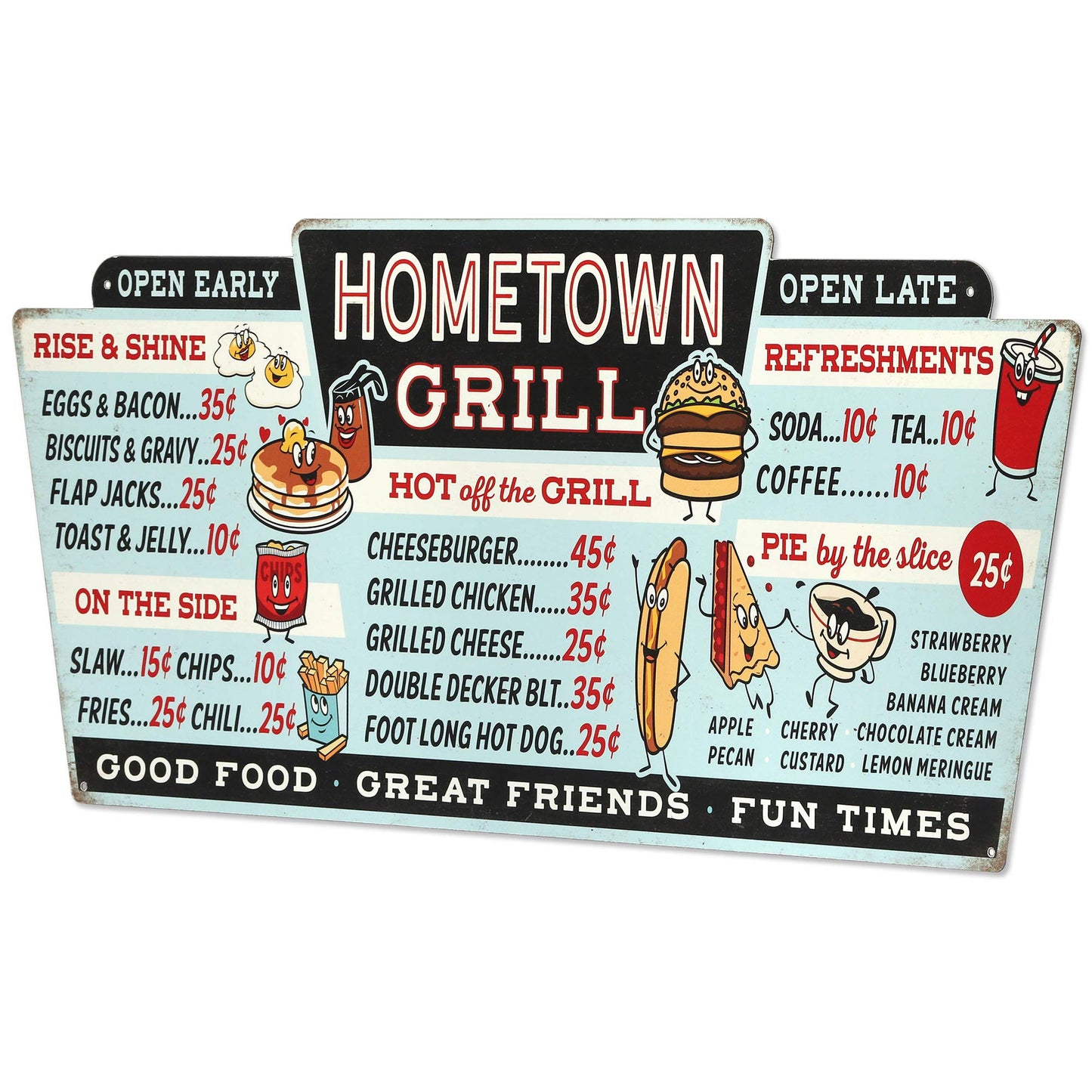 Hometown Grill Menu Metal Wall Decor - Large Distressed Menu Sign for Kitchen or Dining Room
