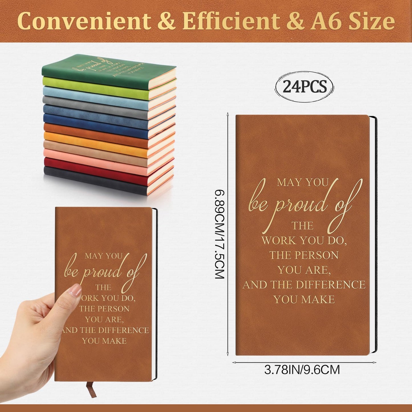 Ctosree 24 Pack Thank You Gifts A6 Leather Journal Bulk May You Be Proud of The Work Sign Appreciation Employee Gifts Notebook Small Notepad Inspirational Gift for Employee Women Men Coworker Office
