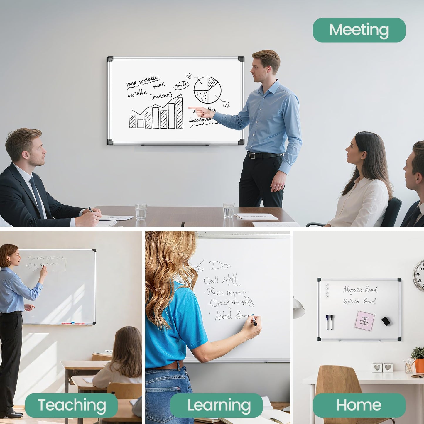 Scribanx Magnetic Dry Erase Board 36 x 24 for Wall, Whiteboard for Home Office, School, Study Room – Silver Aluminum Frame with 2 Markers, 4 Magnets & Eraser