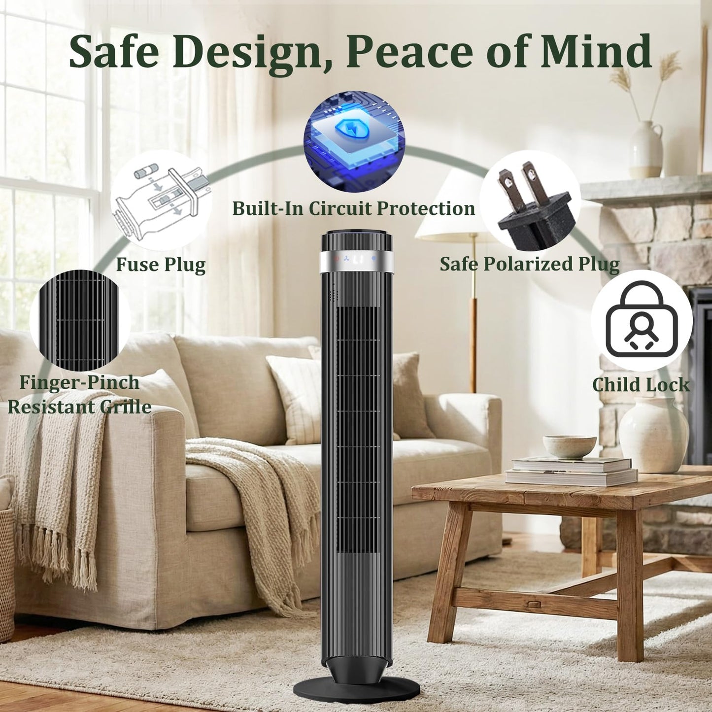 Tower Fan for Bedroom, 28dB Quiet Bladeless Oscillating Standing Fan with Remote, 5 Speeds & 4 Modes, 12H Timer, LED Display, 22.3ft/s High Velocity Cooling Floor Fan for Home, Office (Black)