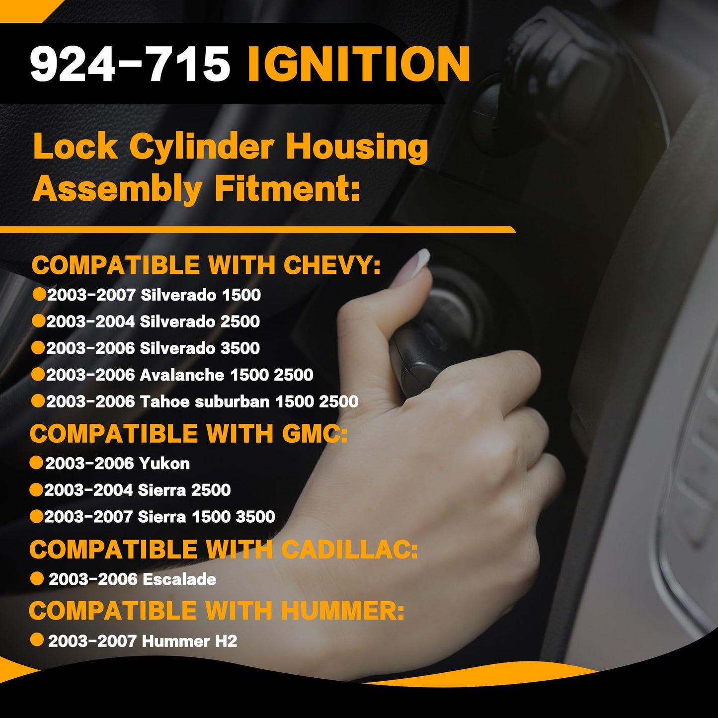 924-715 US-312L 924-713 Ignition Assembly | Lock Cylinder Switch & Cylinder Housing & Starter Switch | Compatible with Chevy Silverado Suburban GMC Sierra Cadillac 2001 2002 2003 2004 2005 2006 2007