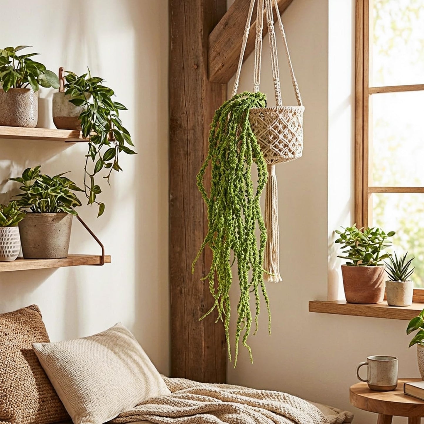 Suncalla 6 Pcs 35 Inch Amaranthus Artificial Flower Hanging Plants Fake Amaranthus Flower Dried Preserved Bleached Wisteria for Wedding Christmas DIY Bouquet Garlands Home Wall Decor (Green)