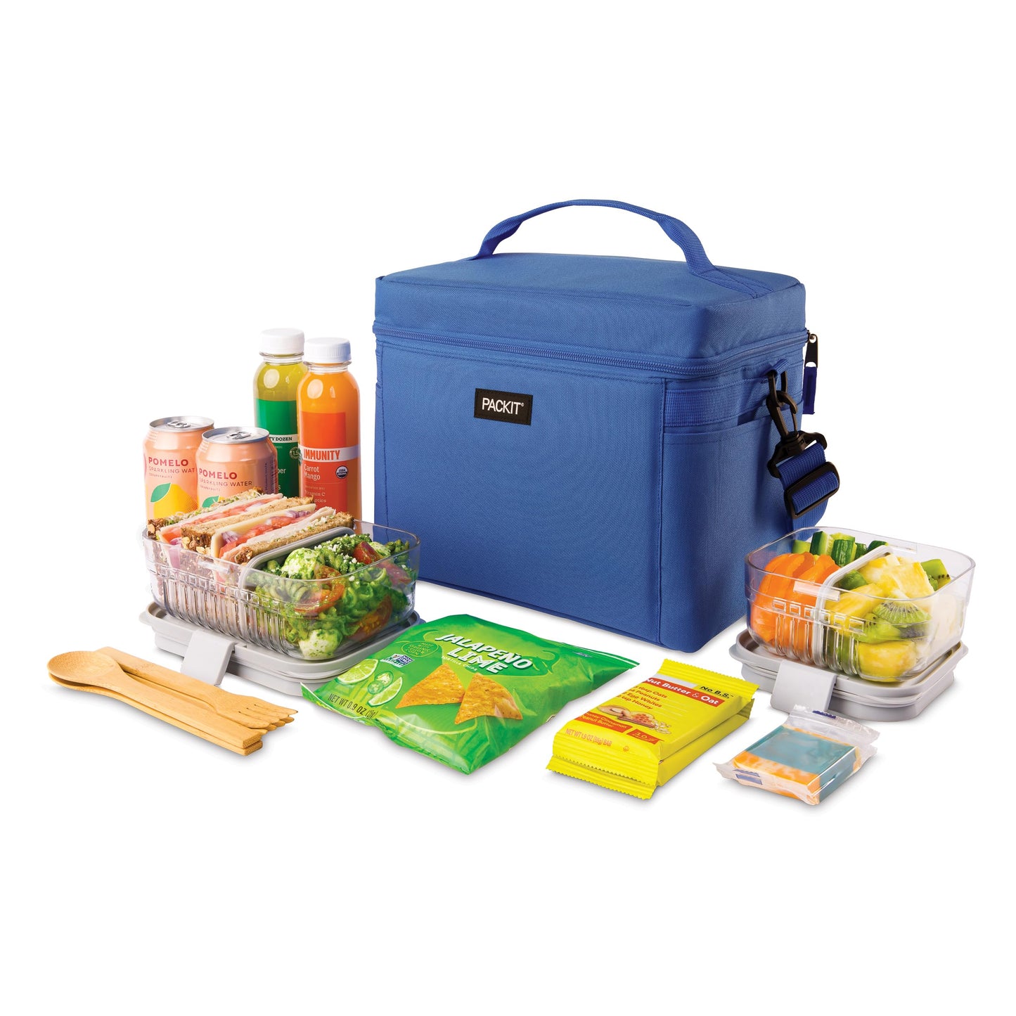 PackIt Freezable Newport Cooler, Azure Blue, Collapsible, Reusable, Built with EcoFreeze Technology, Wide Top Opening, Double Zip Closure, with Adjustable & Removable Shoulder Straps for Easy Carrying