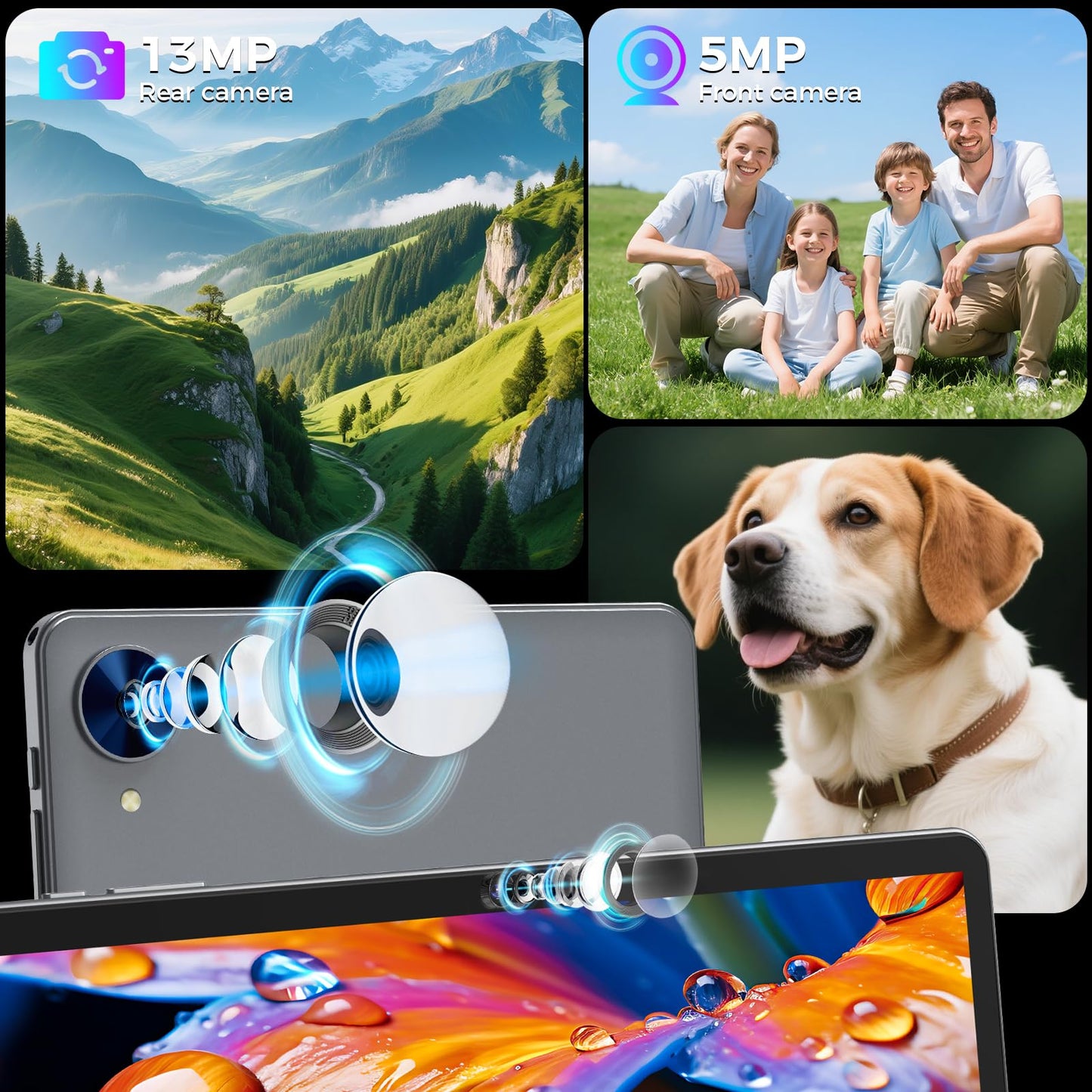 Android 15 Tablet with Keyboard, 26GB RAM, 256GB ROM(2TB Expand), 10.1 inch Octa-Core Tablets, 5G/2.4G WiFi, 8000mAh Battery, BT 5.0, GMS Certified, with Mouse, Case, Stylus, Split screen(Black Case)