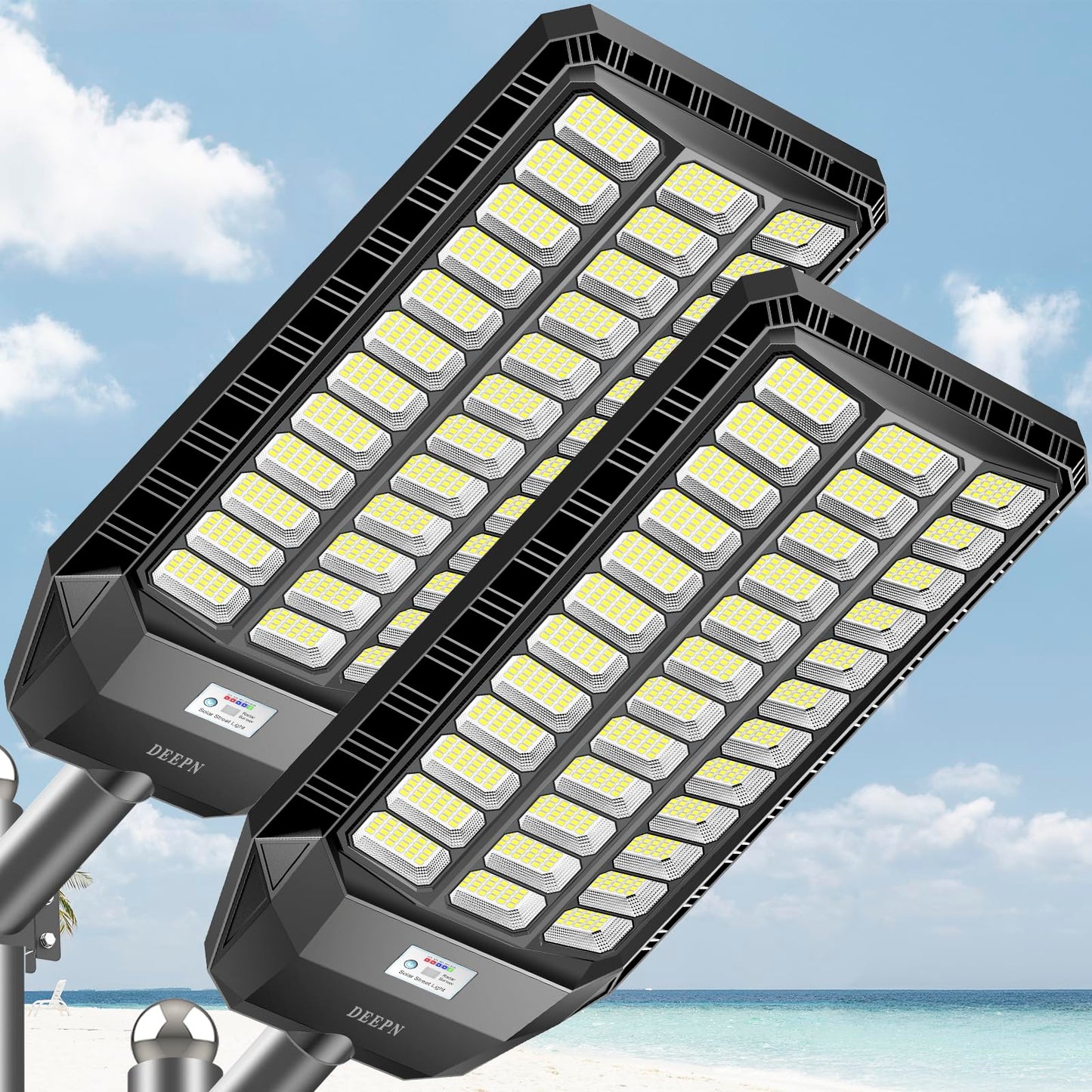 9500W Solar Street Light, Commercial Grade Street Light for Outside, IP67 Waterproof Solar Parking Lot Lights Dusk to Dawn Outdoor Lighting LED Security Flood Motion Sensor and Remote Control, 2 Pack