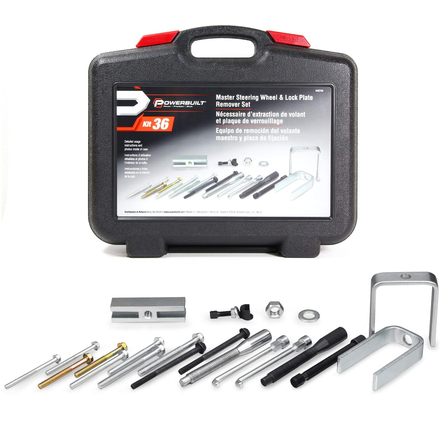 Powerbuilt Master Steering Wheel and Lock Plate Puller Kit, Foreign and Domestic Vehicles, 16 Piece Car Repair Tool Set - 648748