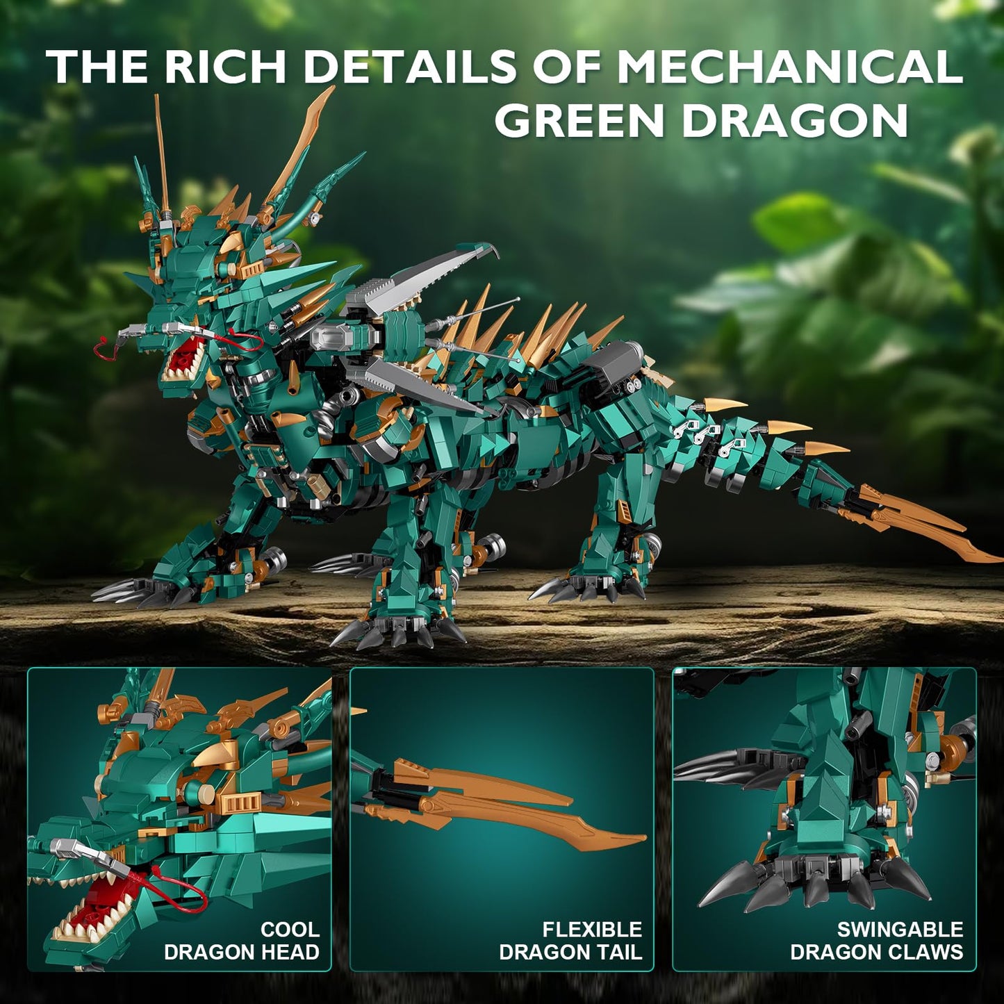 JMBricklayer Dragon Toy Building Set for Adults 70174, Creative Green Mechanical Dragon Animal Building Model Collectible, Home Festival Decor Display Set, Building Toy for Boys Girls Teens